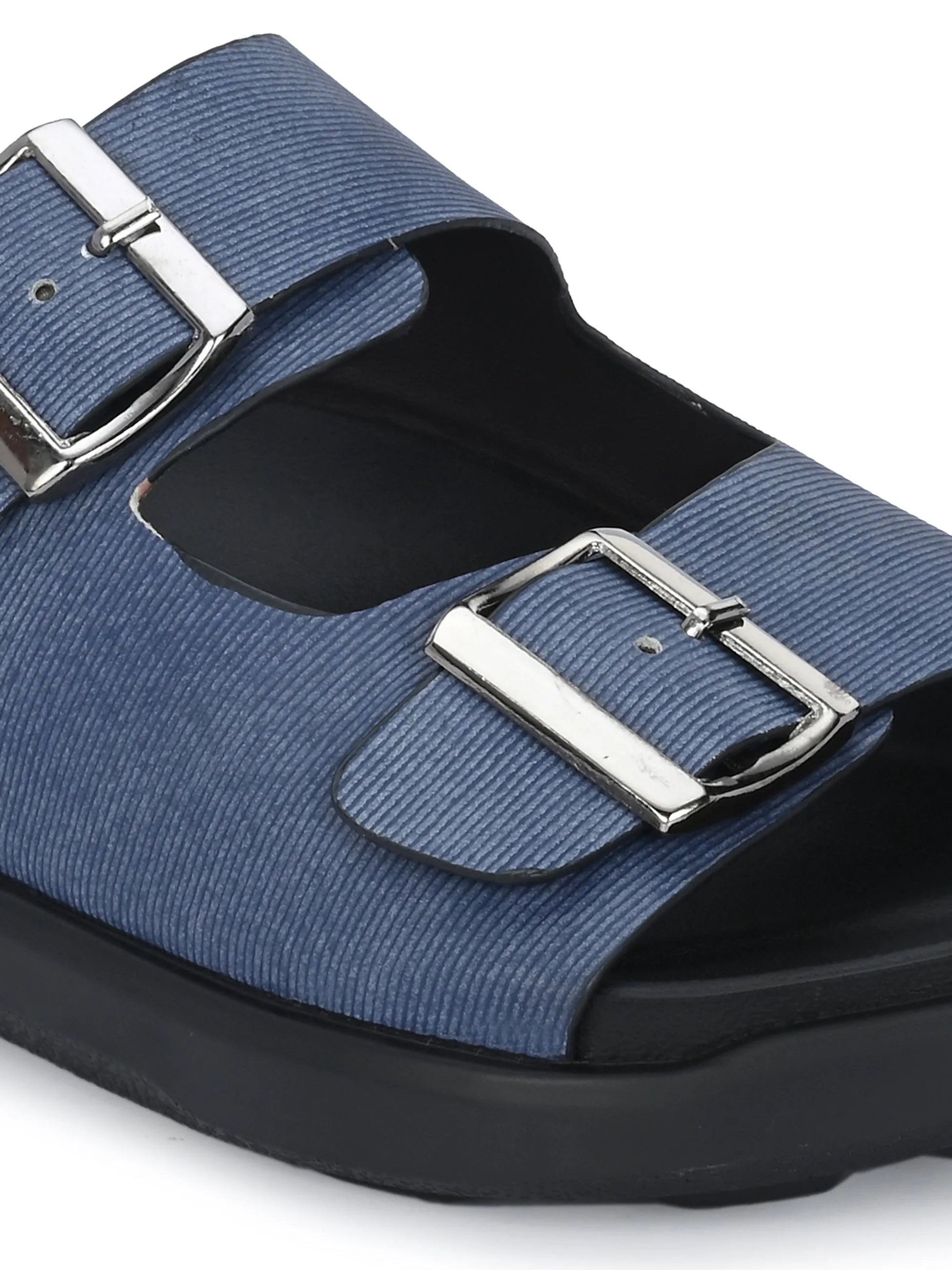 Hitz Men's Blue Fabric Casual Daily Wear Slipper
