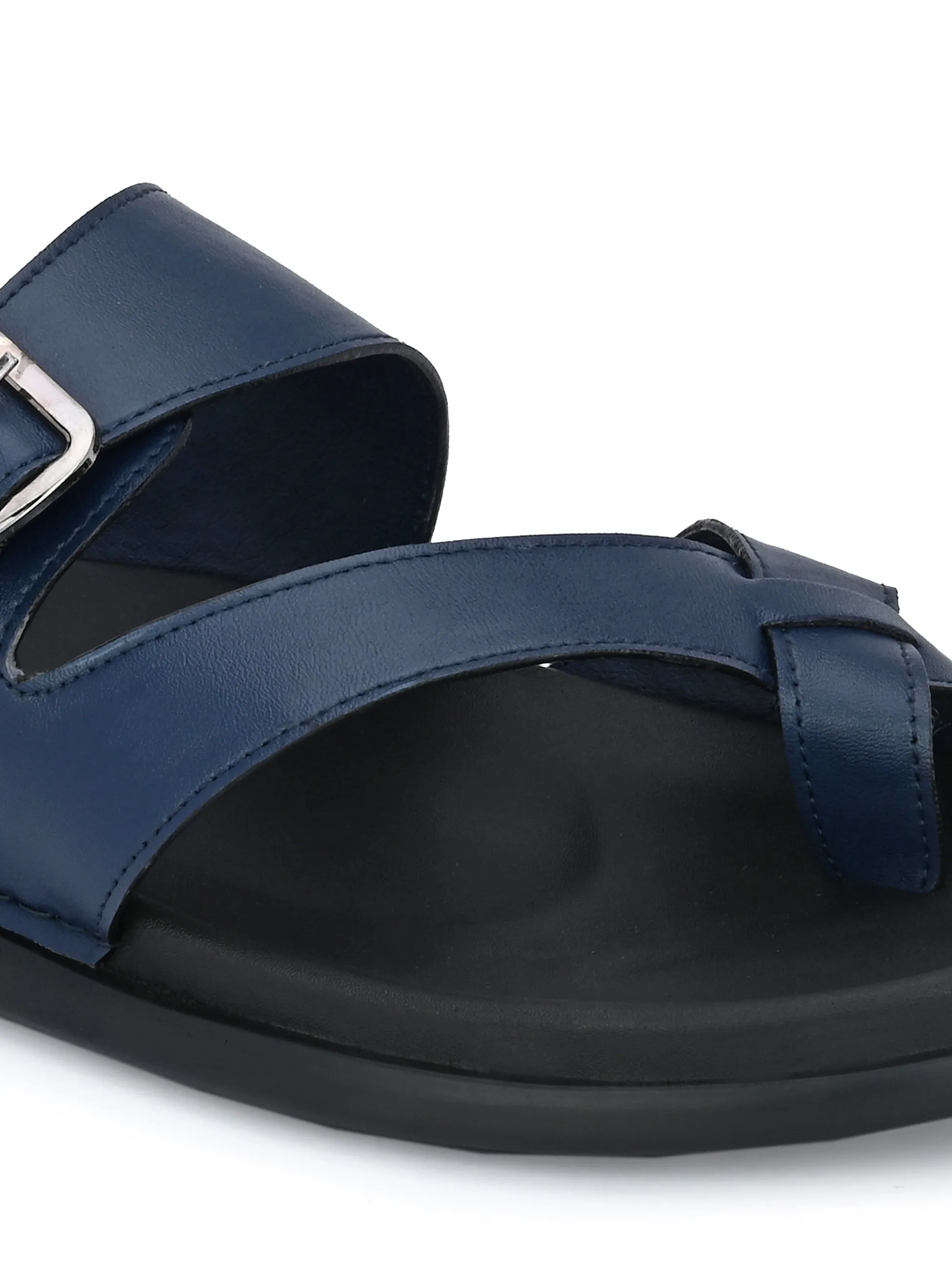 Blue Leather Toe-Ring Slippers for Men - Hitz