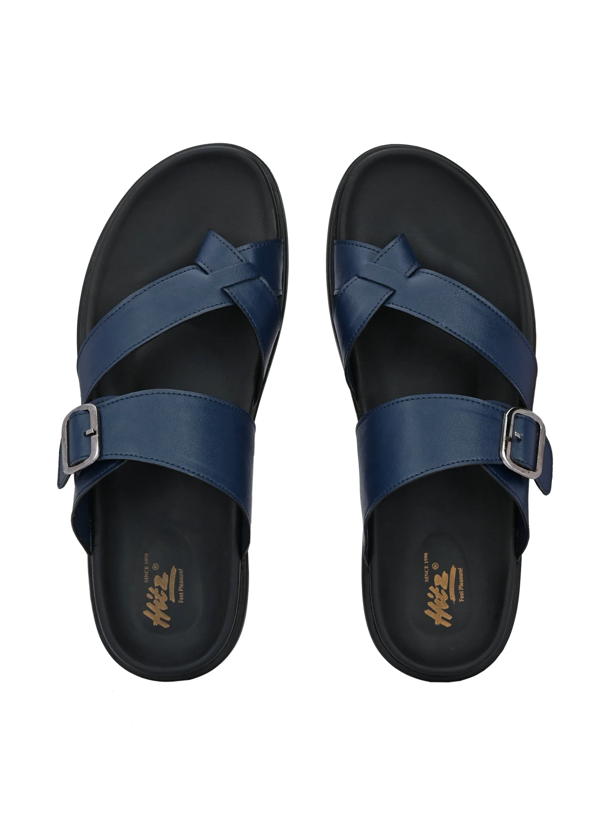 Blue Leather Toe-Ring Slippers for Men - Hitz
