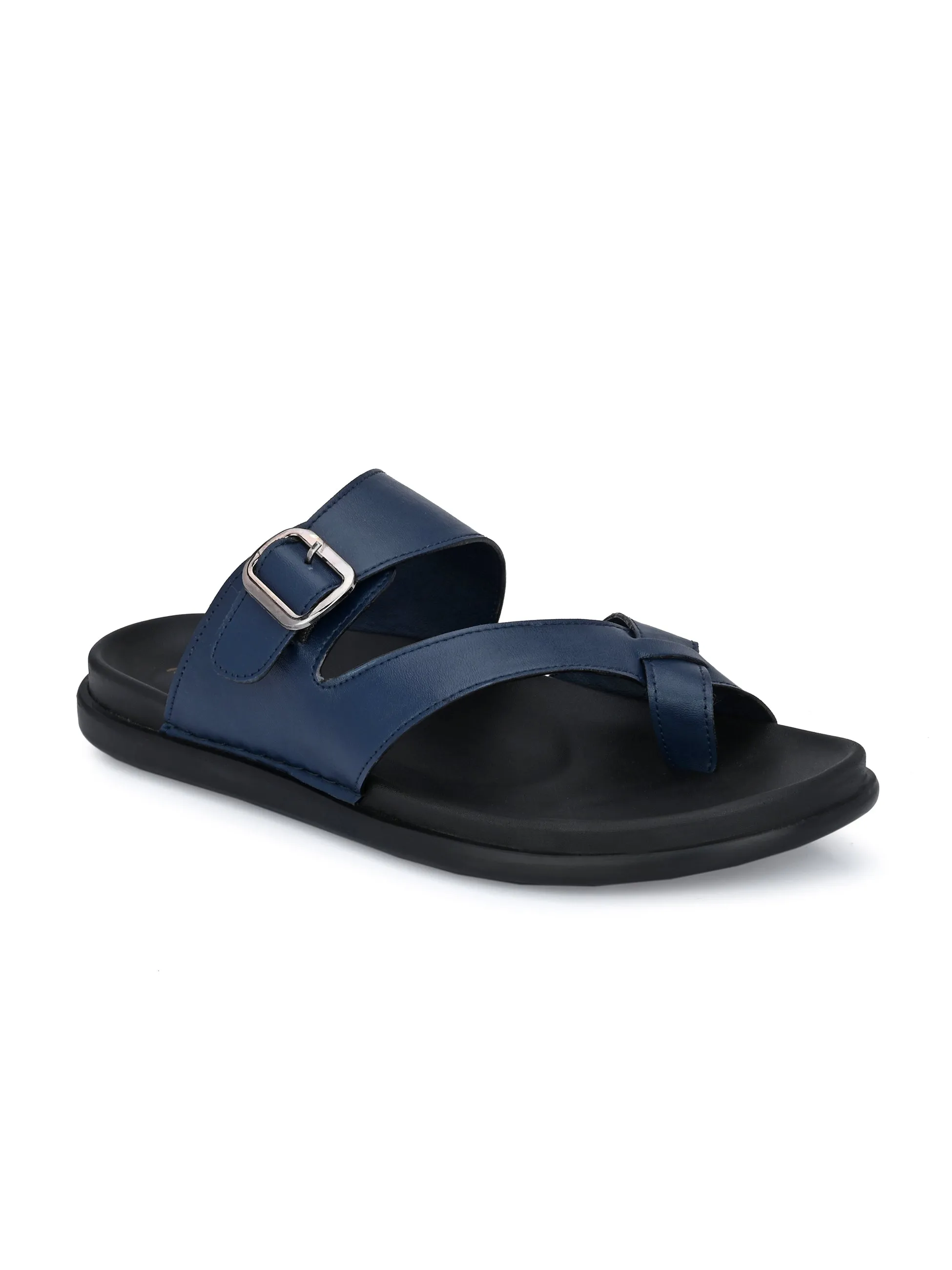 Blue Leather Toe-Ring Slippers for Men - Hitz