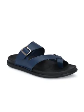 Blue Leather Toe-Ring Slippers for Men - Hitz