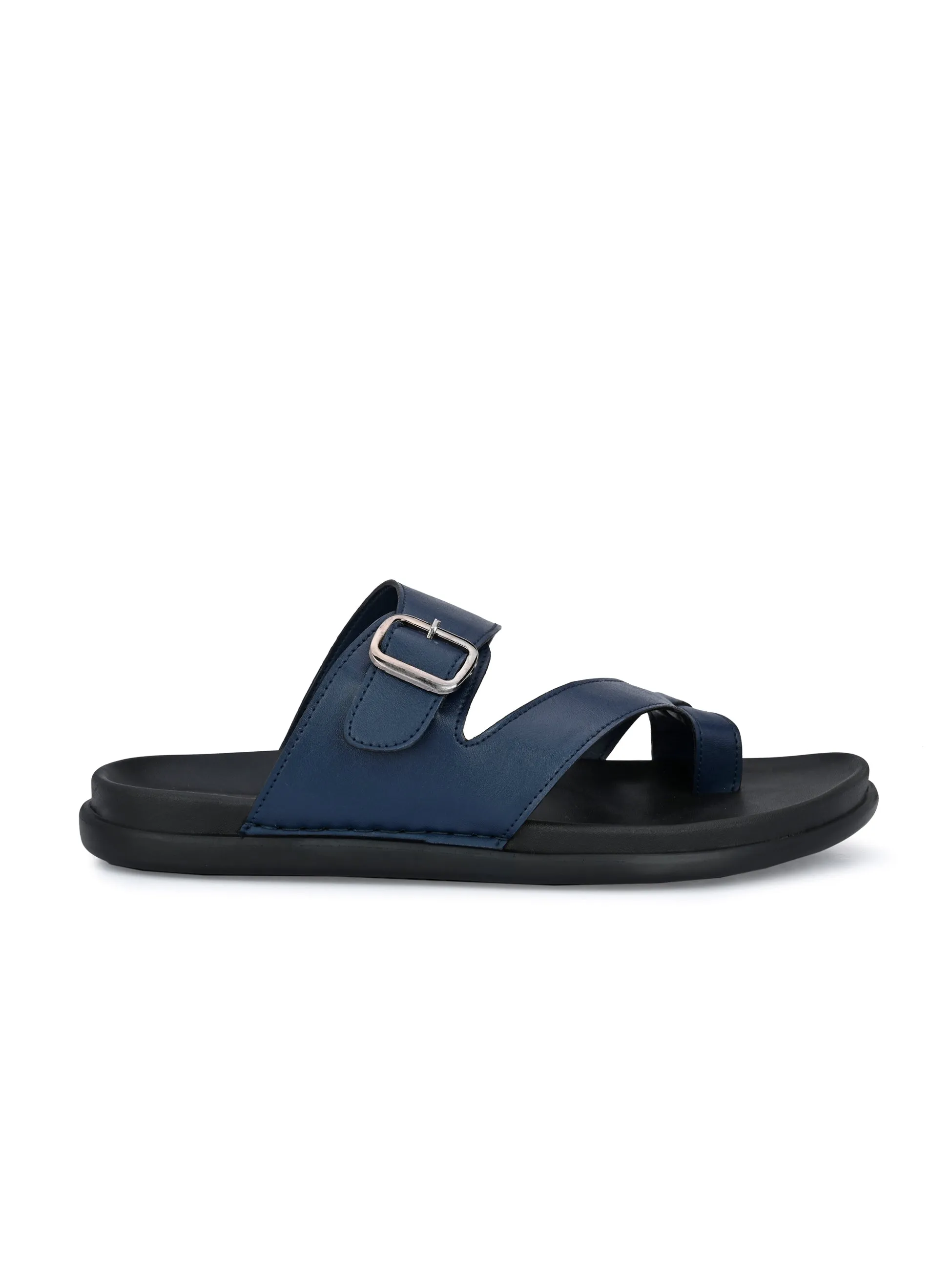 Blue Leather Toe-Ring Slippers for Men - Hitz