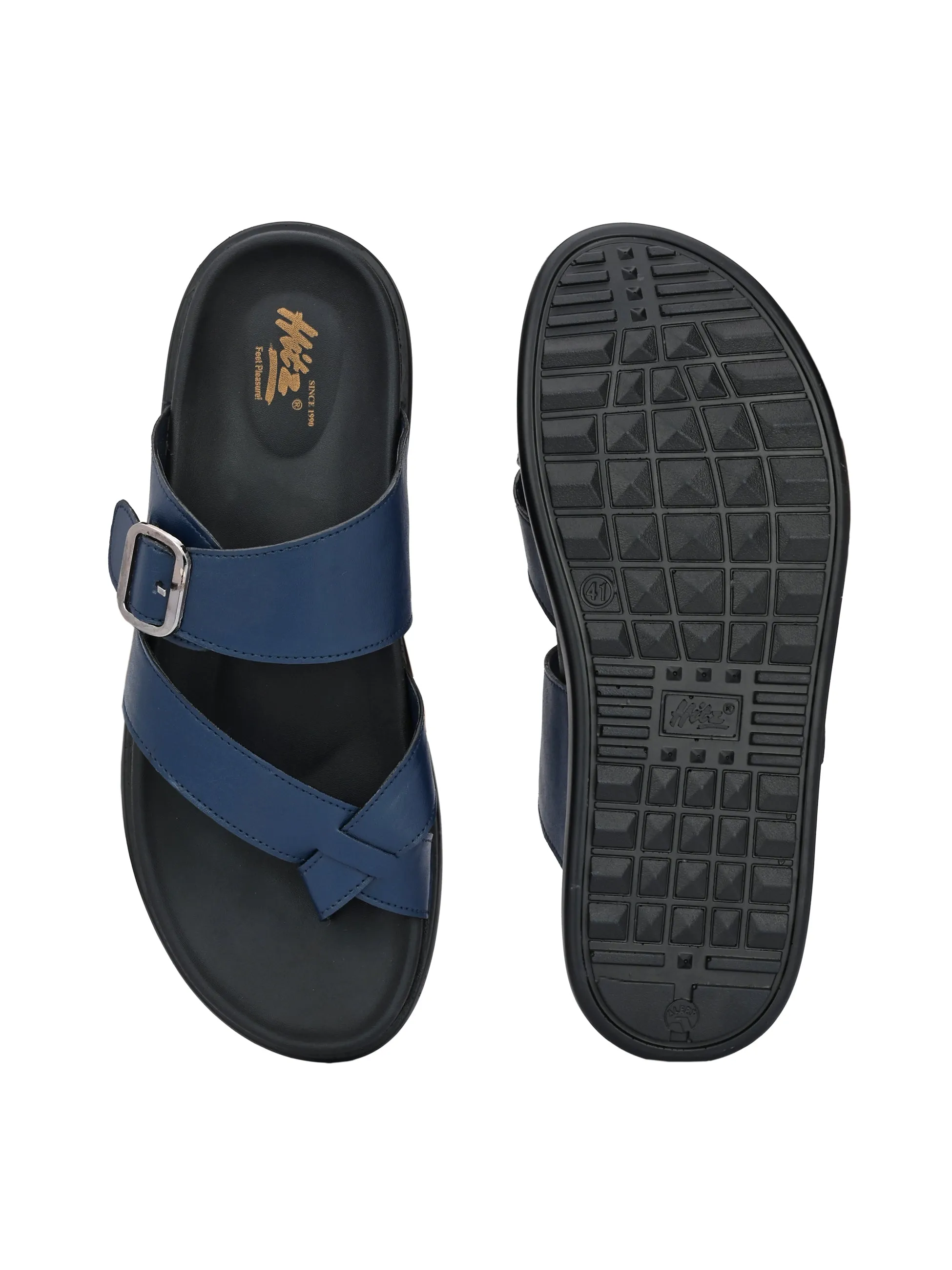 Blue Leather Toe-Ring Slippers for Men - Hitz