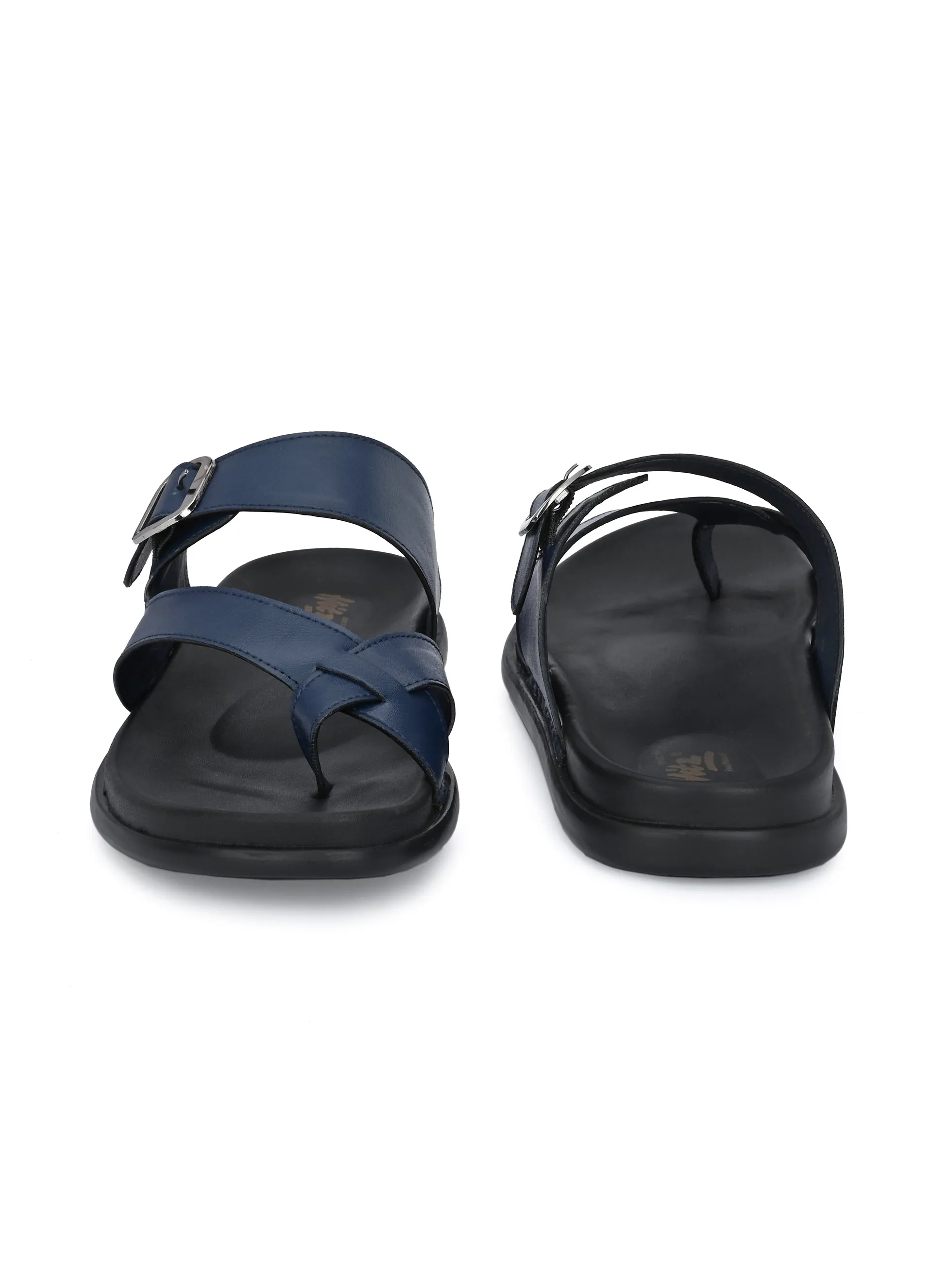 Blue Leather Toe-Ring Slippers for Men - Hitz