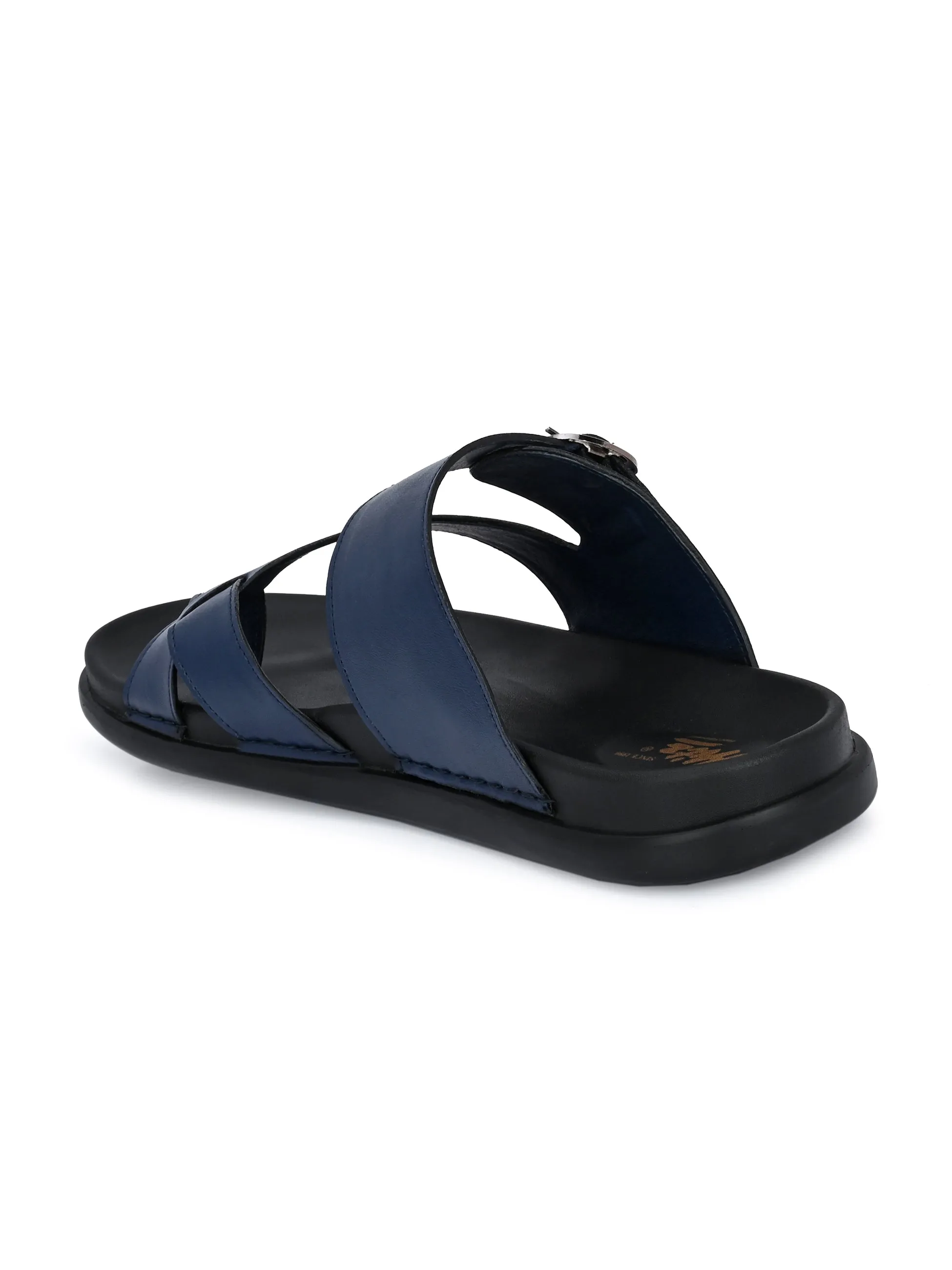 Blue Leather Toe-Ring Slippers for Men - Hitz