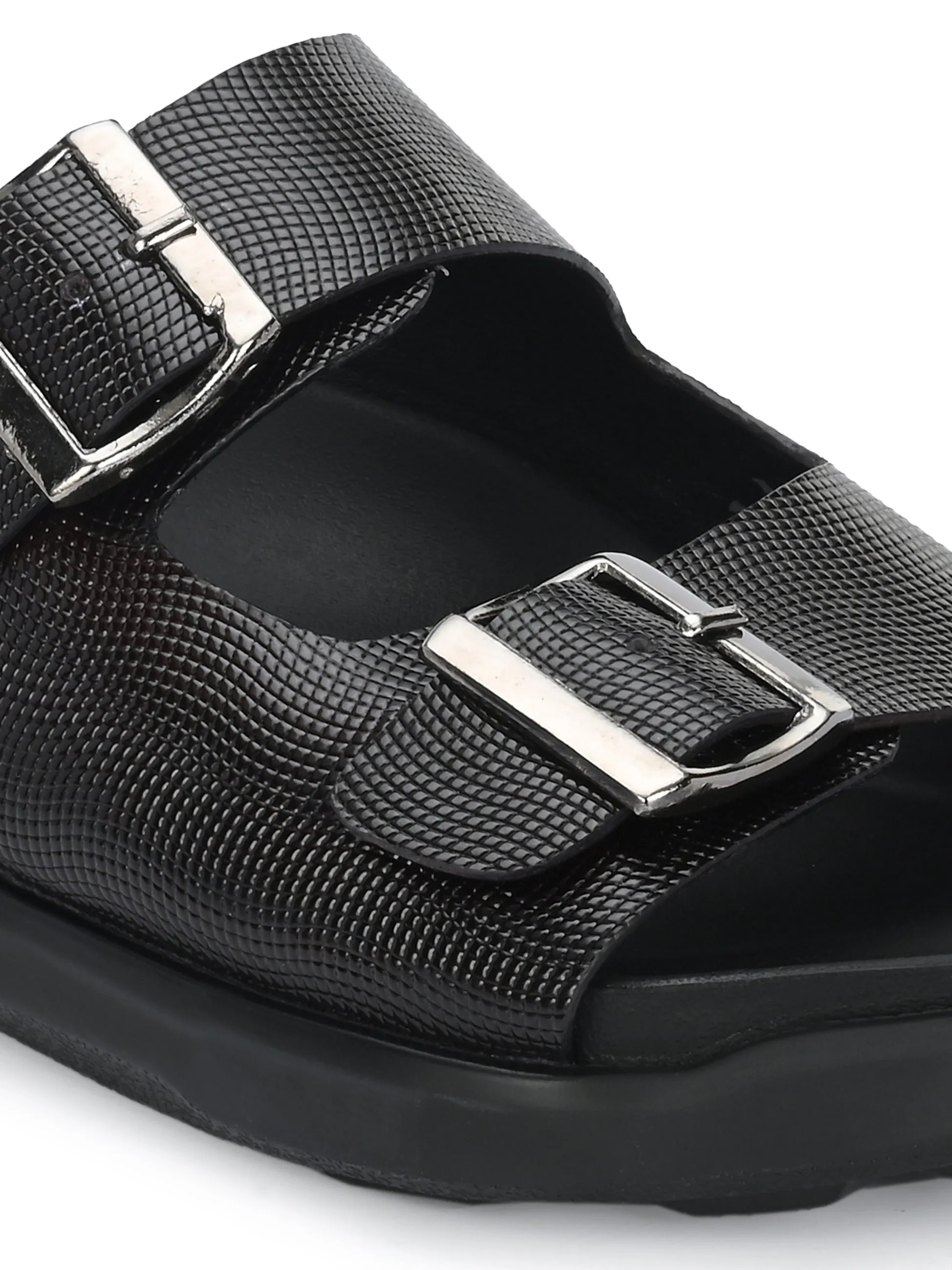 Hitz Men's Brown Leather Casual Daily Wear Slipper