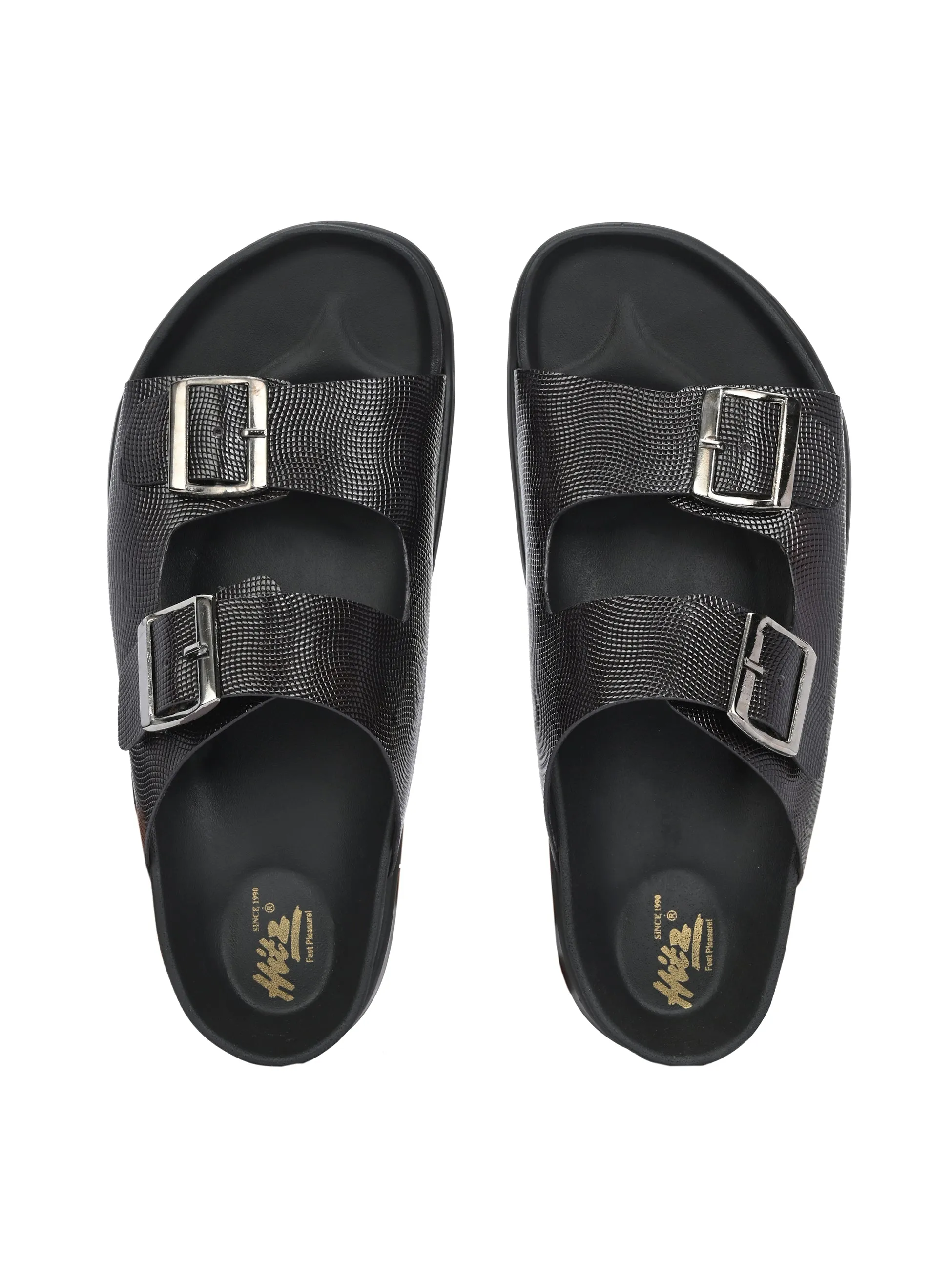 Hitz Men's Brown Leather Casual Daily Wear Slipper