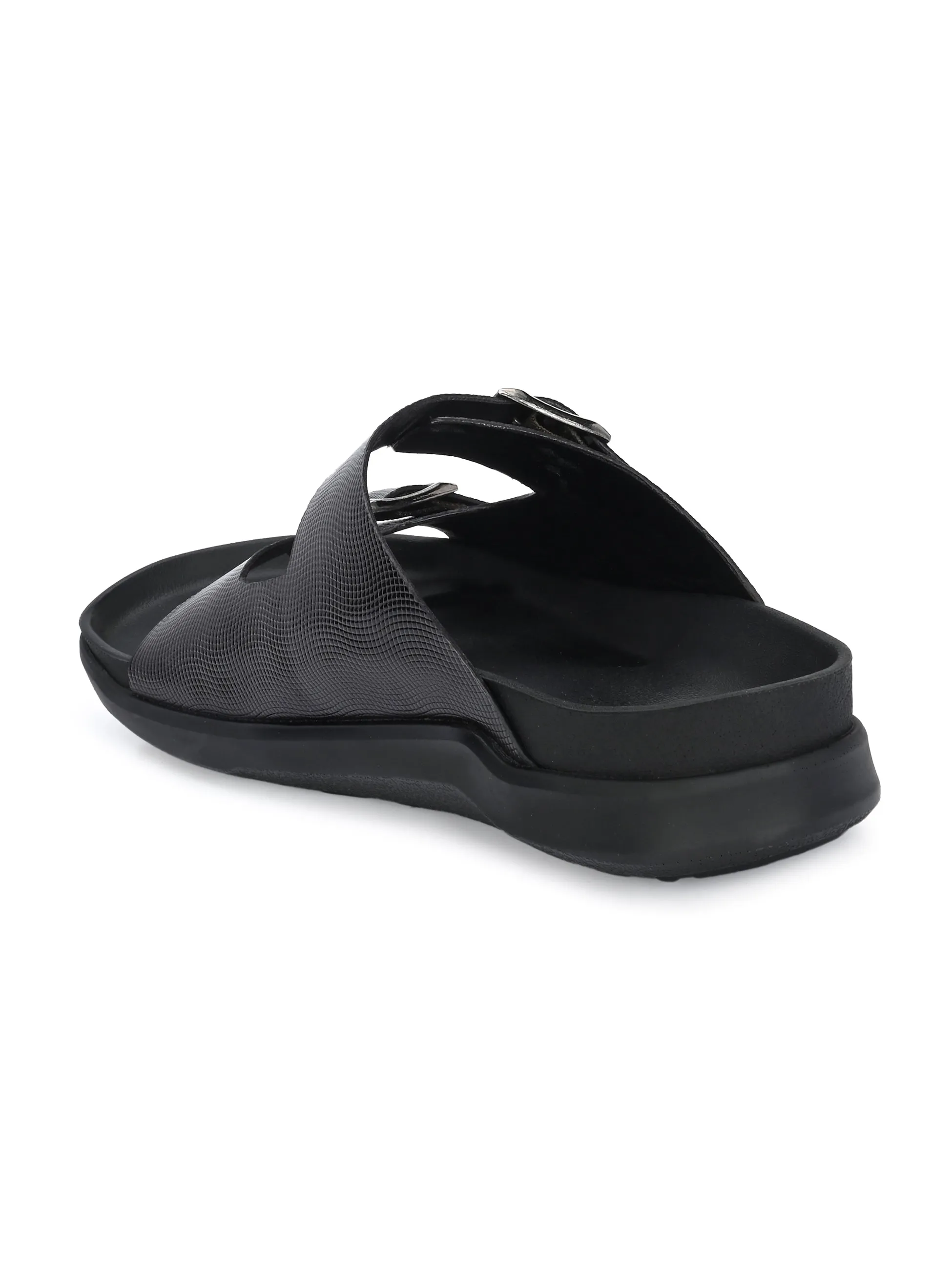 Hitz Men's Brown Leather Casual Daily Wear Slipper