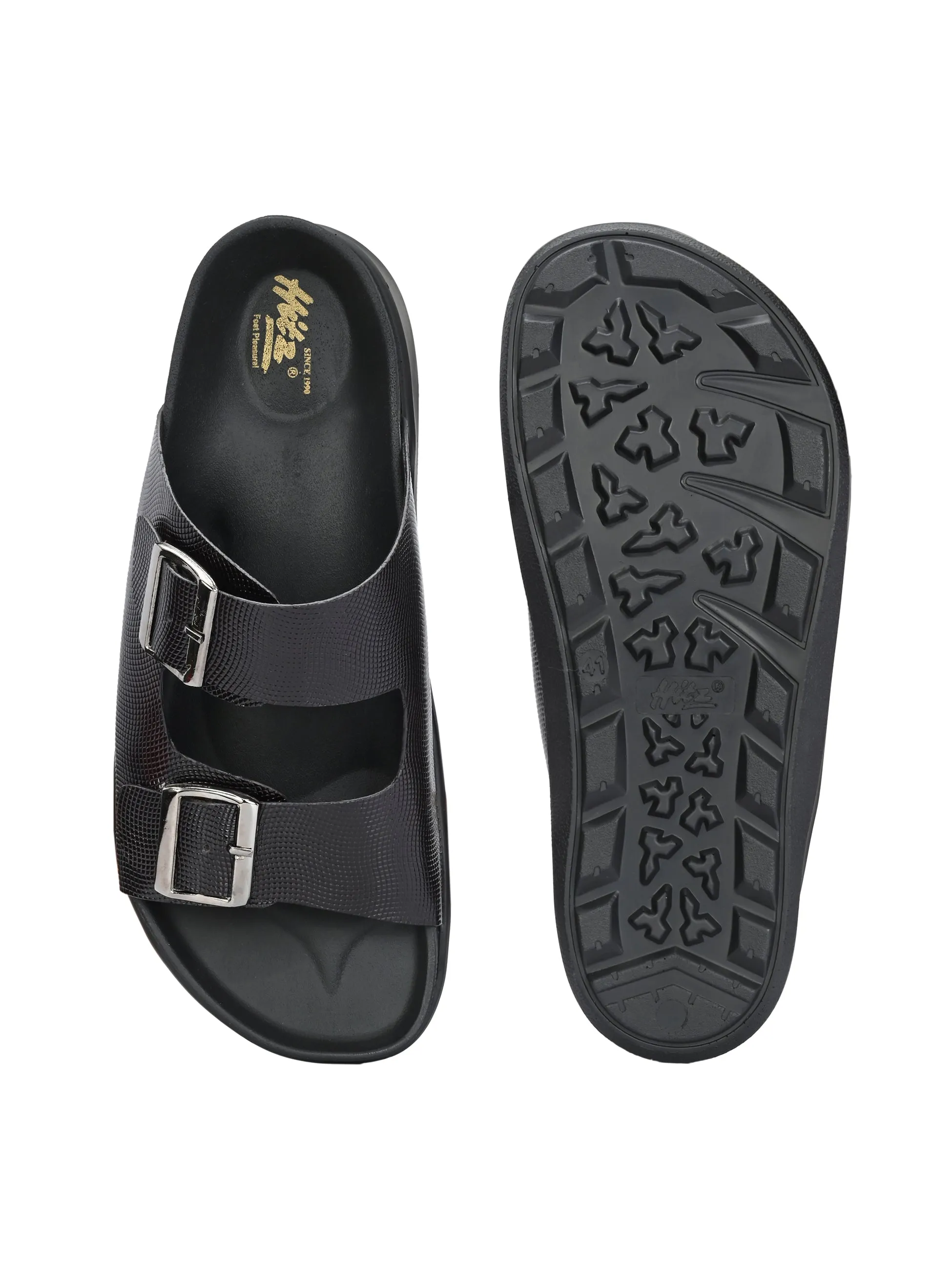Hitz Men's Brown Leather Casual Daily Wear Slipper