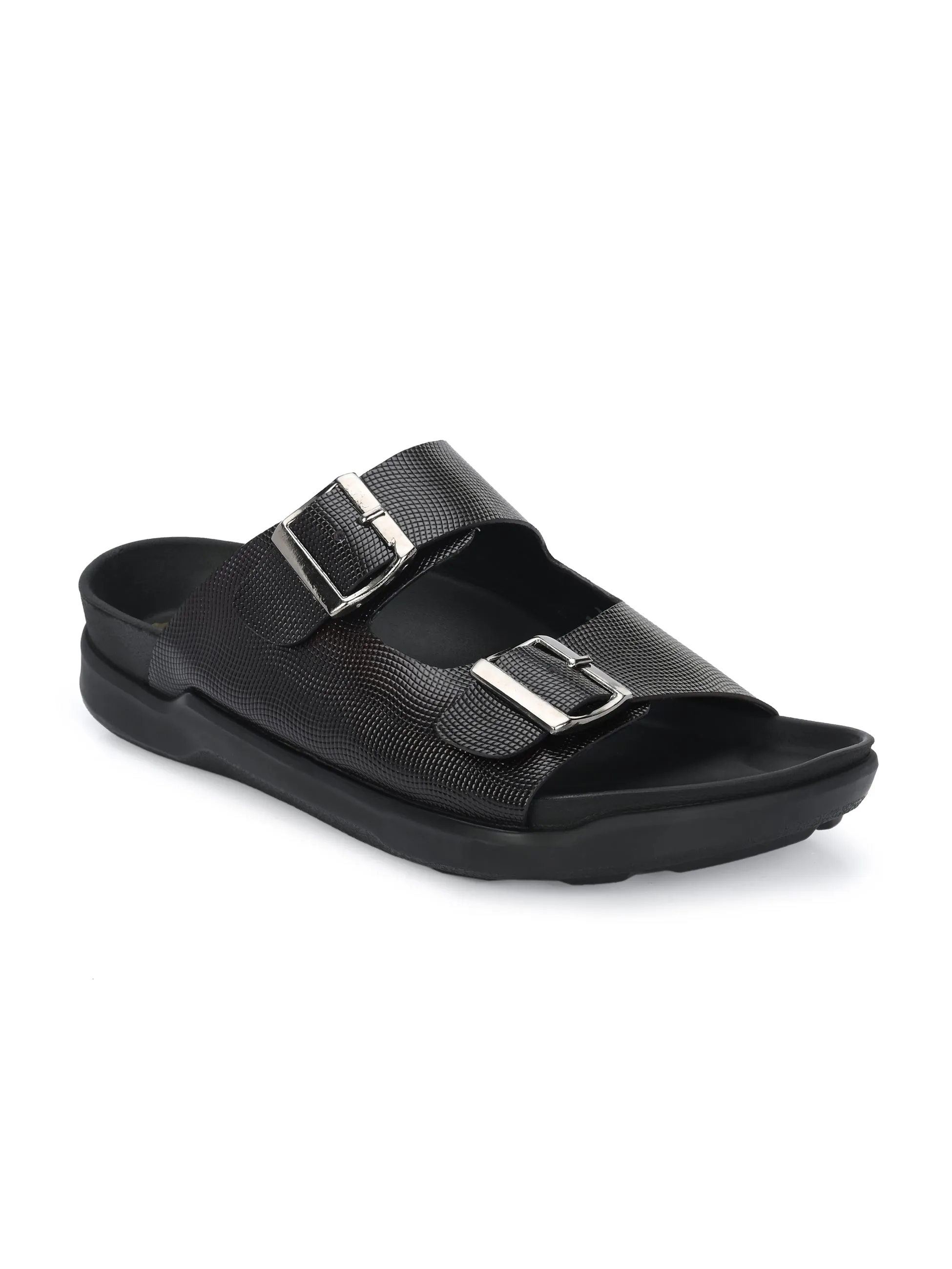 Hitz Men's Brown Leather Casual Daily Wear Slipper