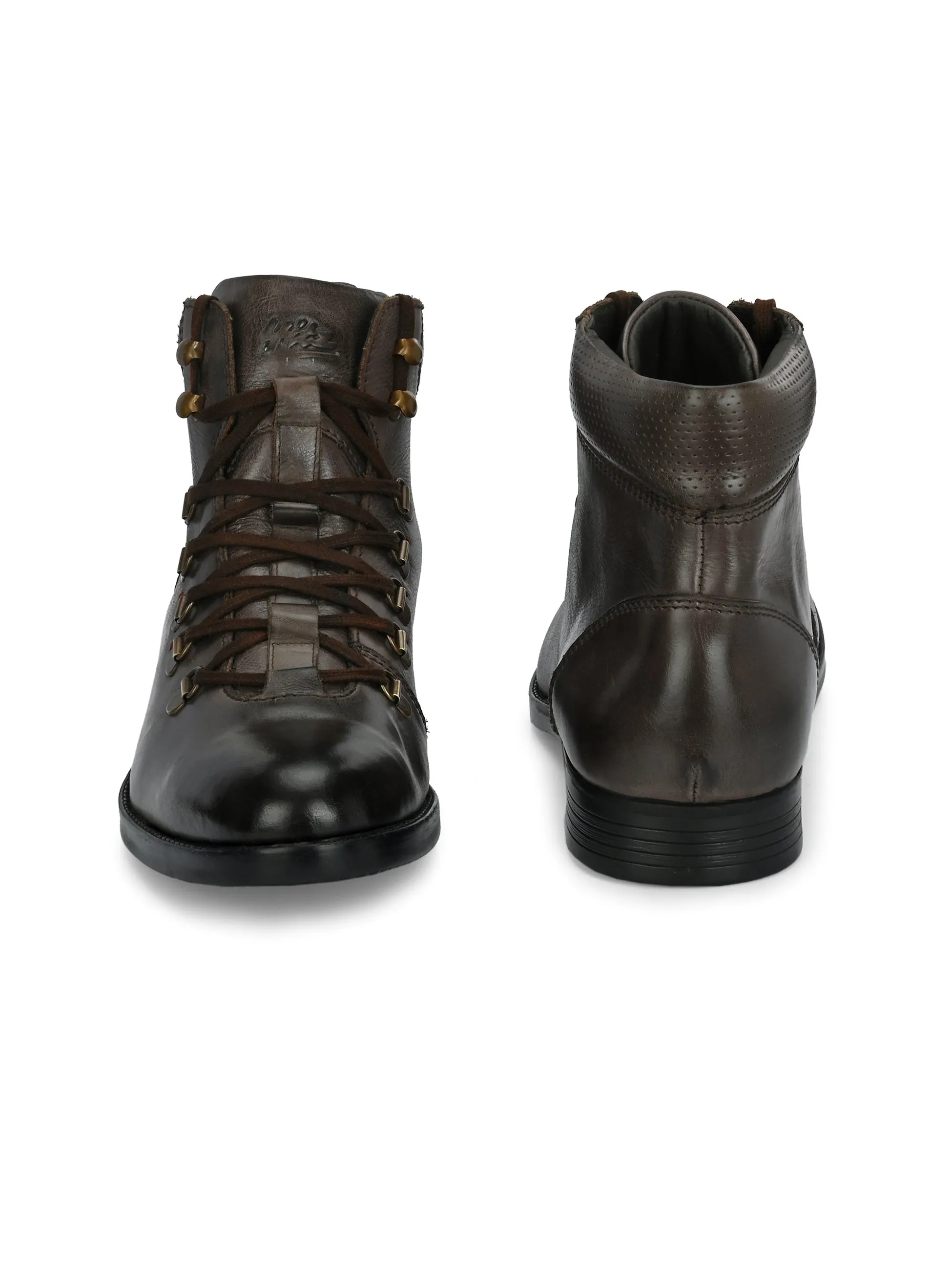 Hitz Men's Brown Leather Lace-up Ankle Boot Shoes