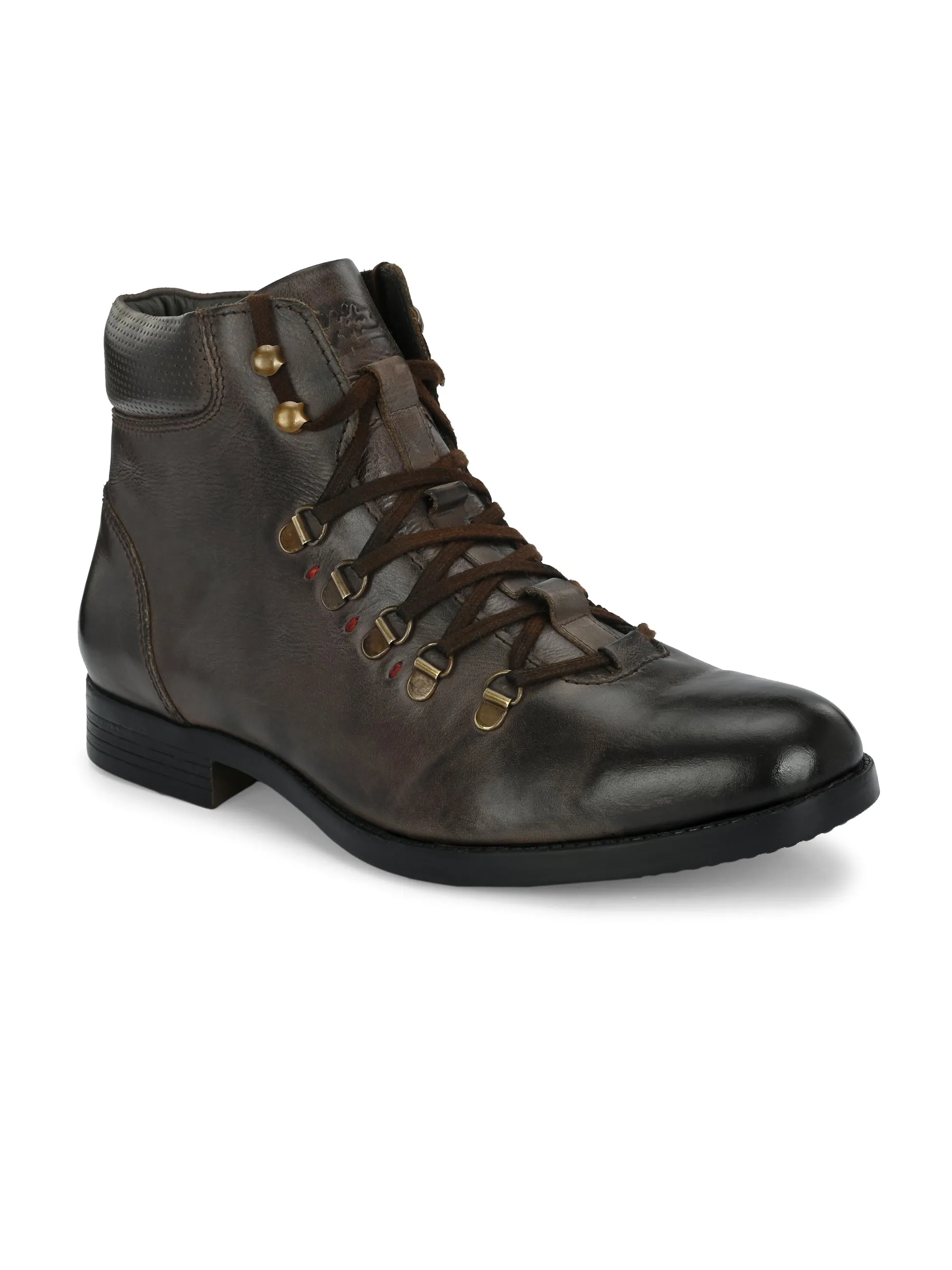 Hitz Men's Brown Leather Lace-up Ankle Boot Shoes