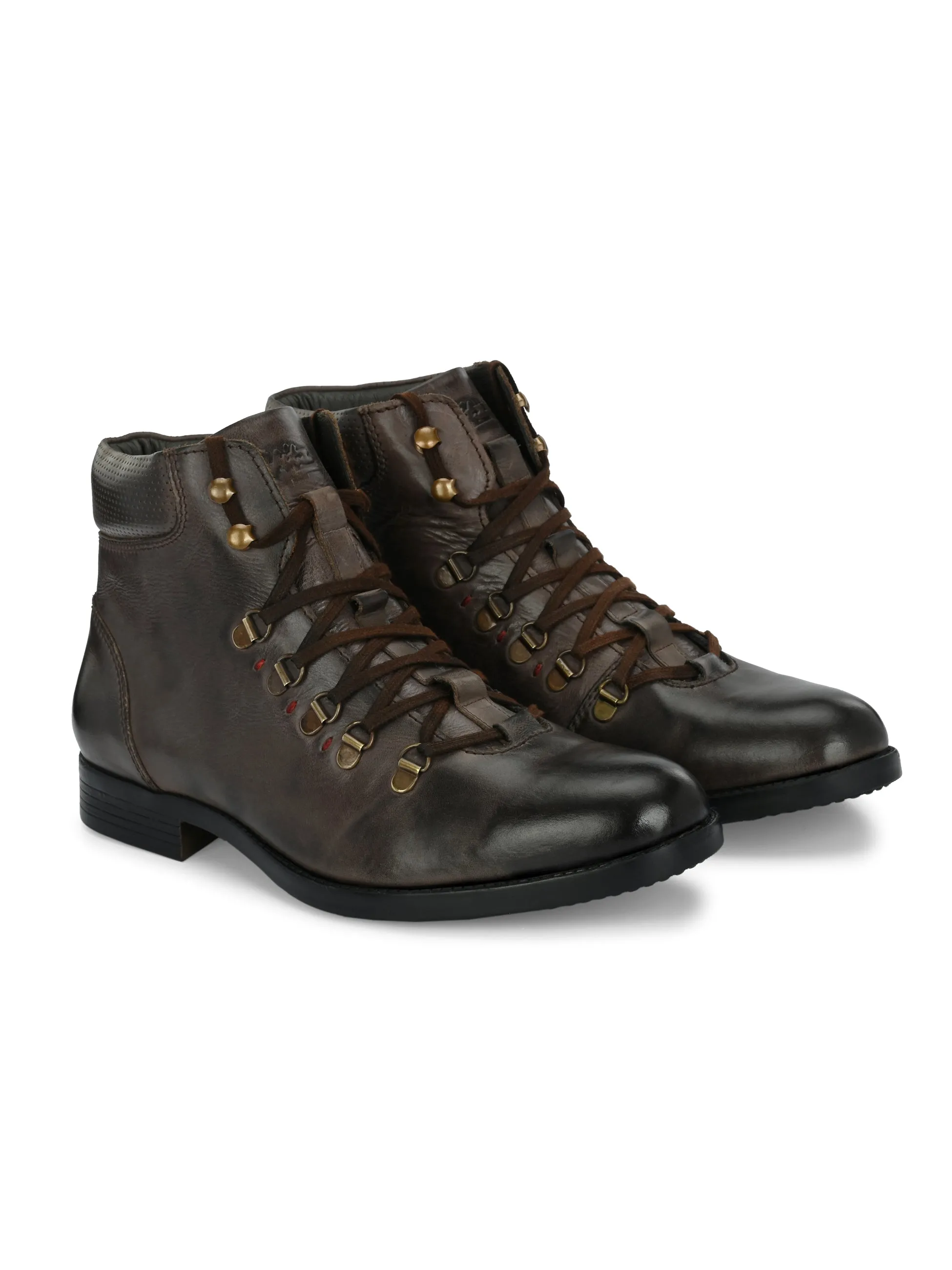 Hitz Men's Brown Leather Lace-up Ankle Boot Shoes