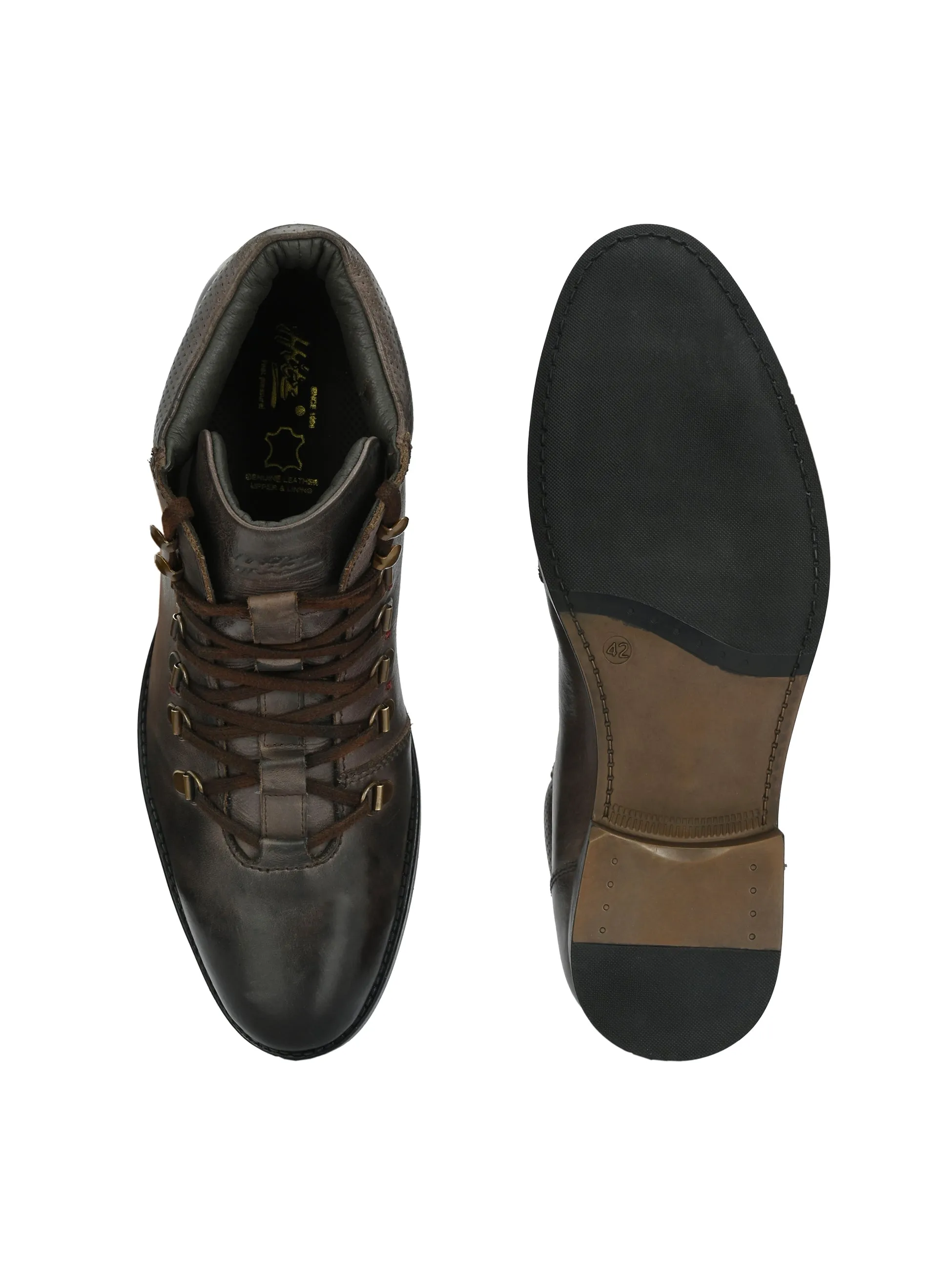 Hitz Men's Brown Leather Lace-up Ankle Boot Shoes