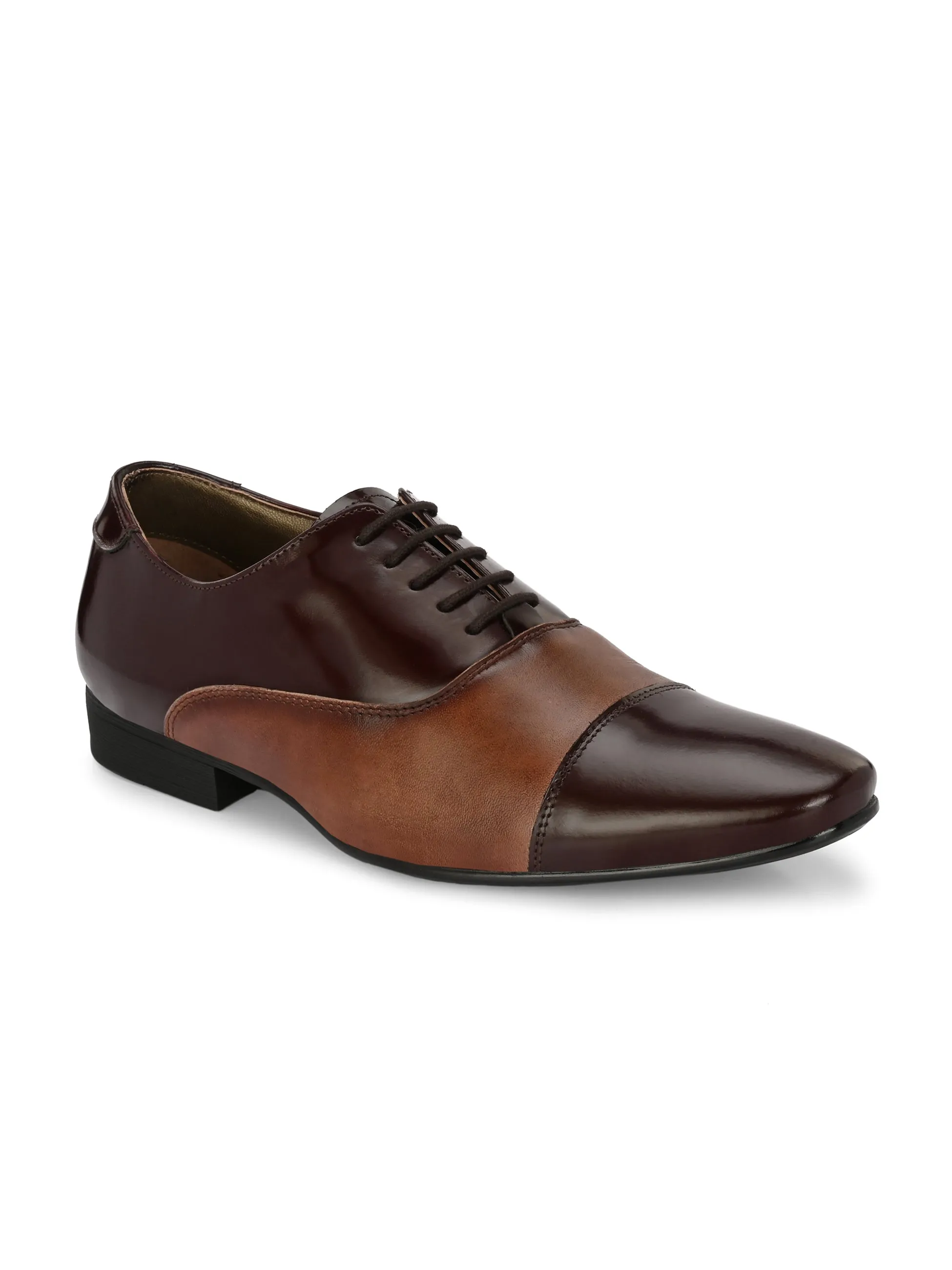 Hitz Men's Brown Leather Lace-up Party Wear Shoes