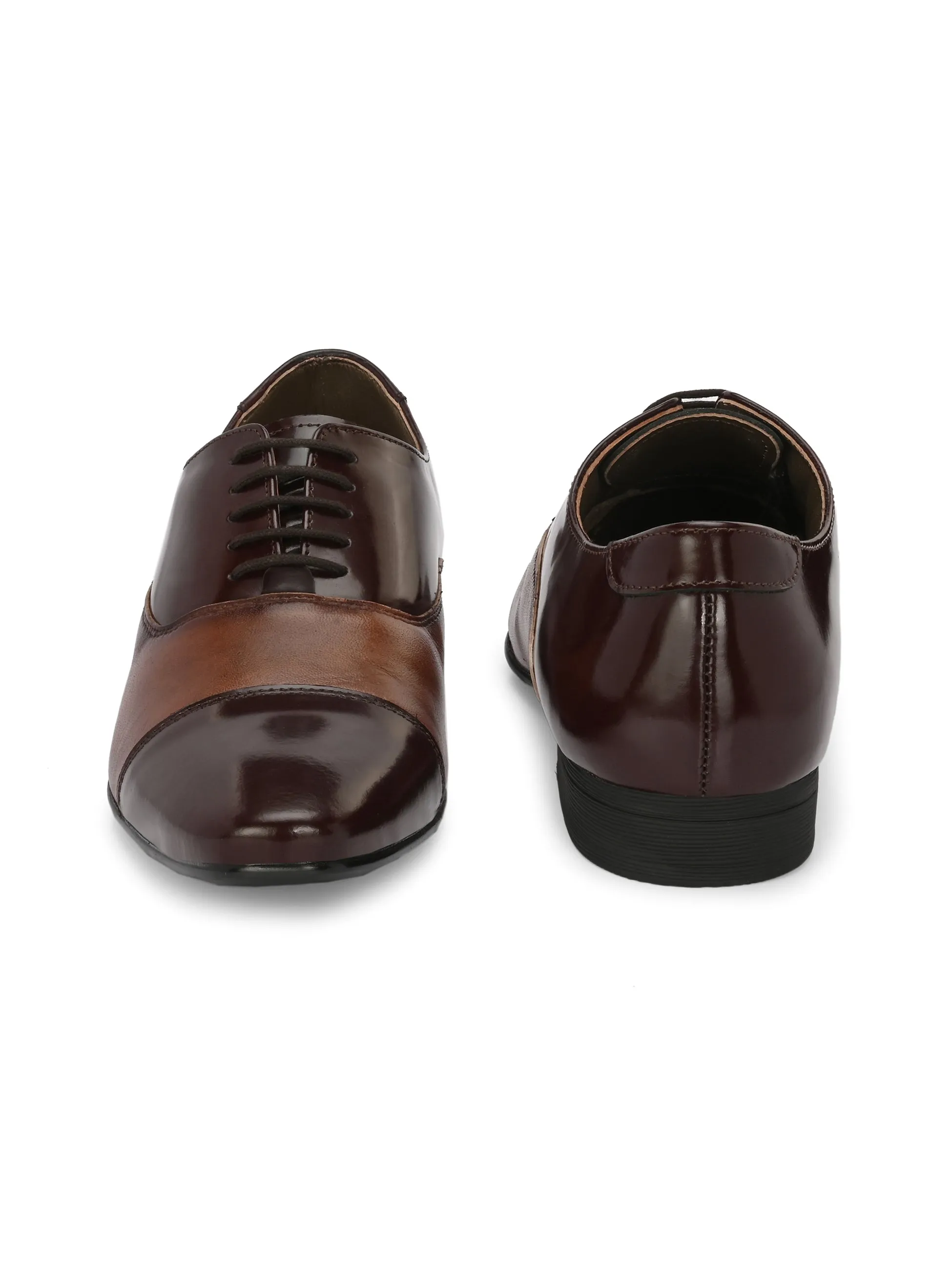 Hitz Men's Brown Leather Lace-up Party Wear Shoes