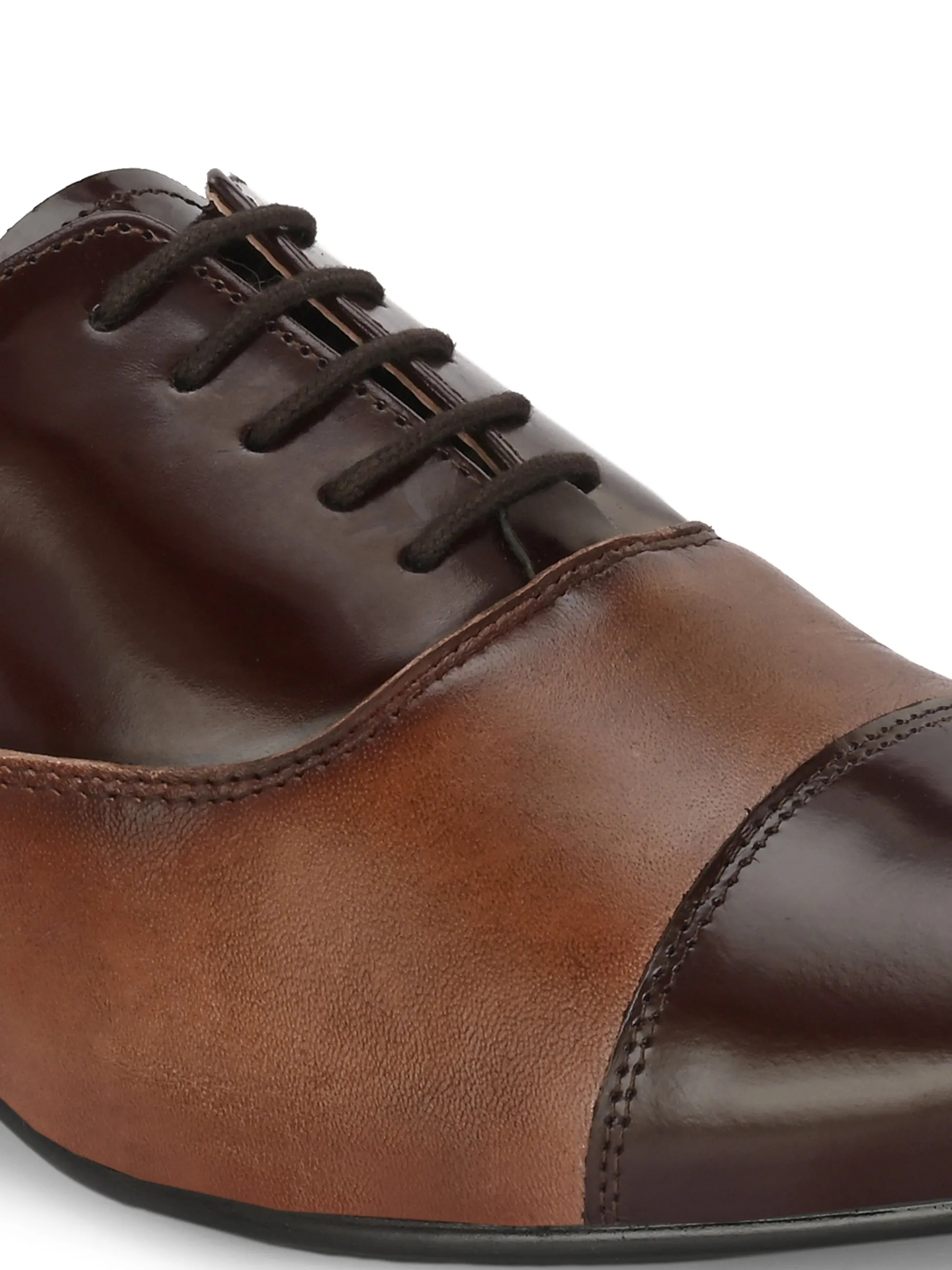Hitz Men's Brown Leather Lace-up Party Wear Shoes