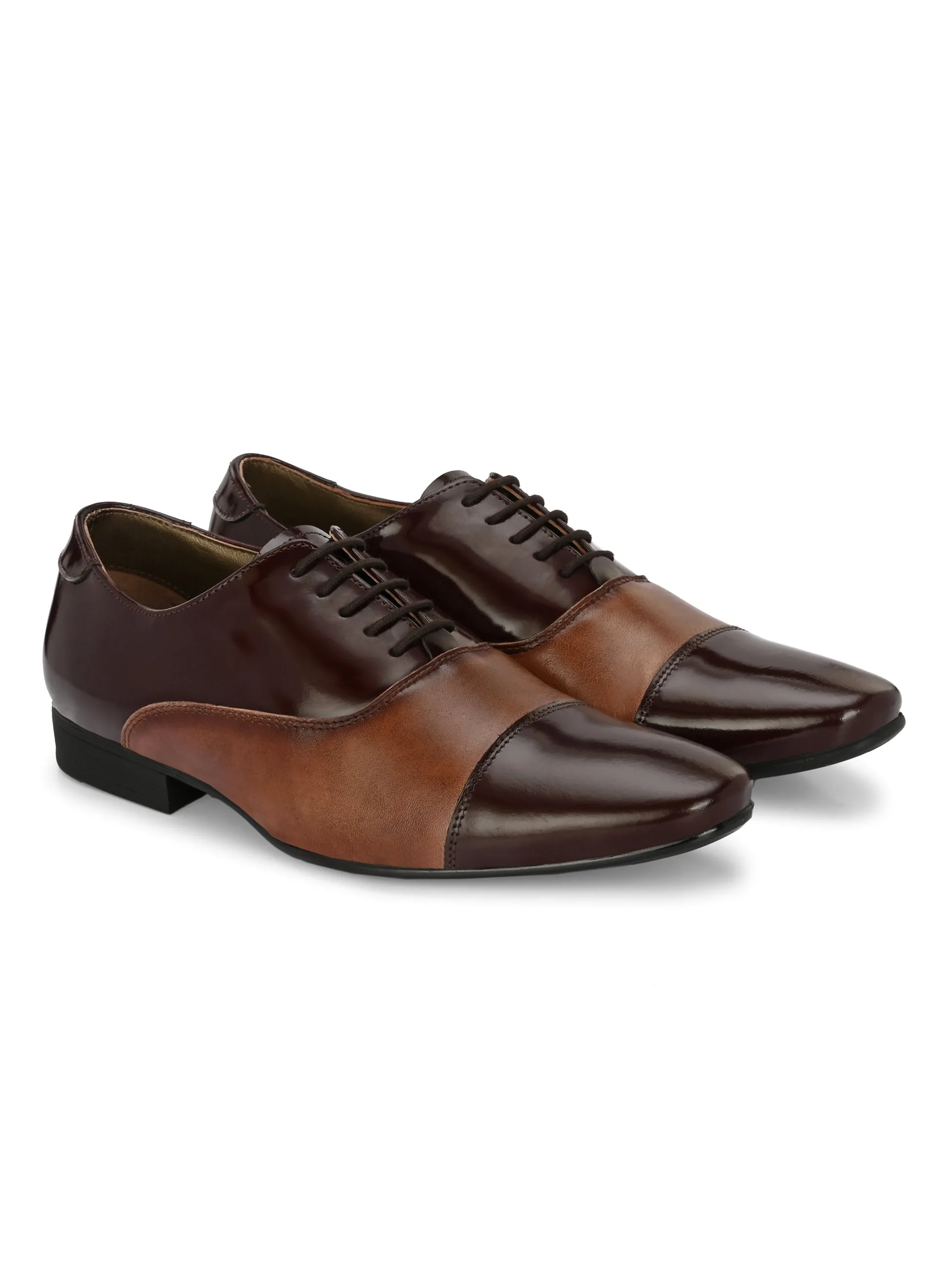 Hitz Men's Brown Leather Lace-up Party Wear Shoes
