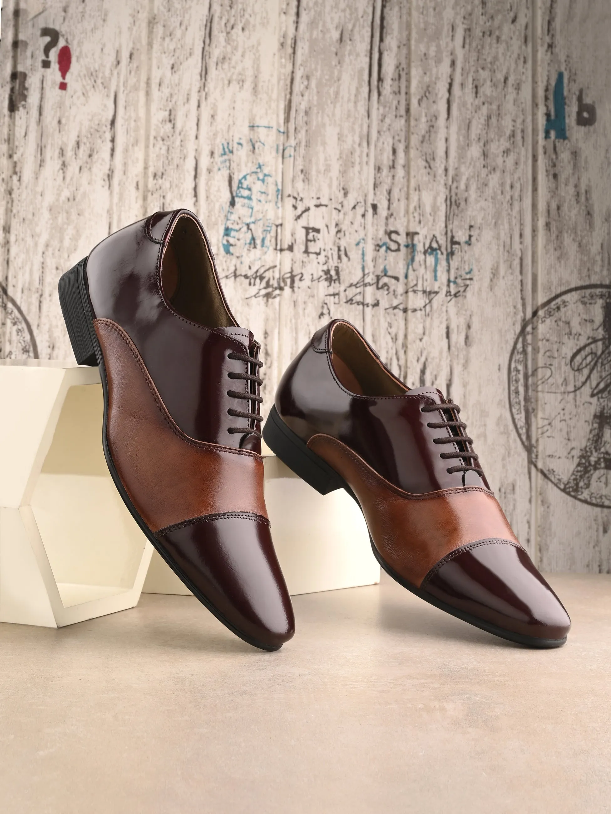 Hitz Men's Brown Leather Lace-up Party Wear Shoes