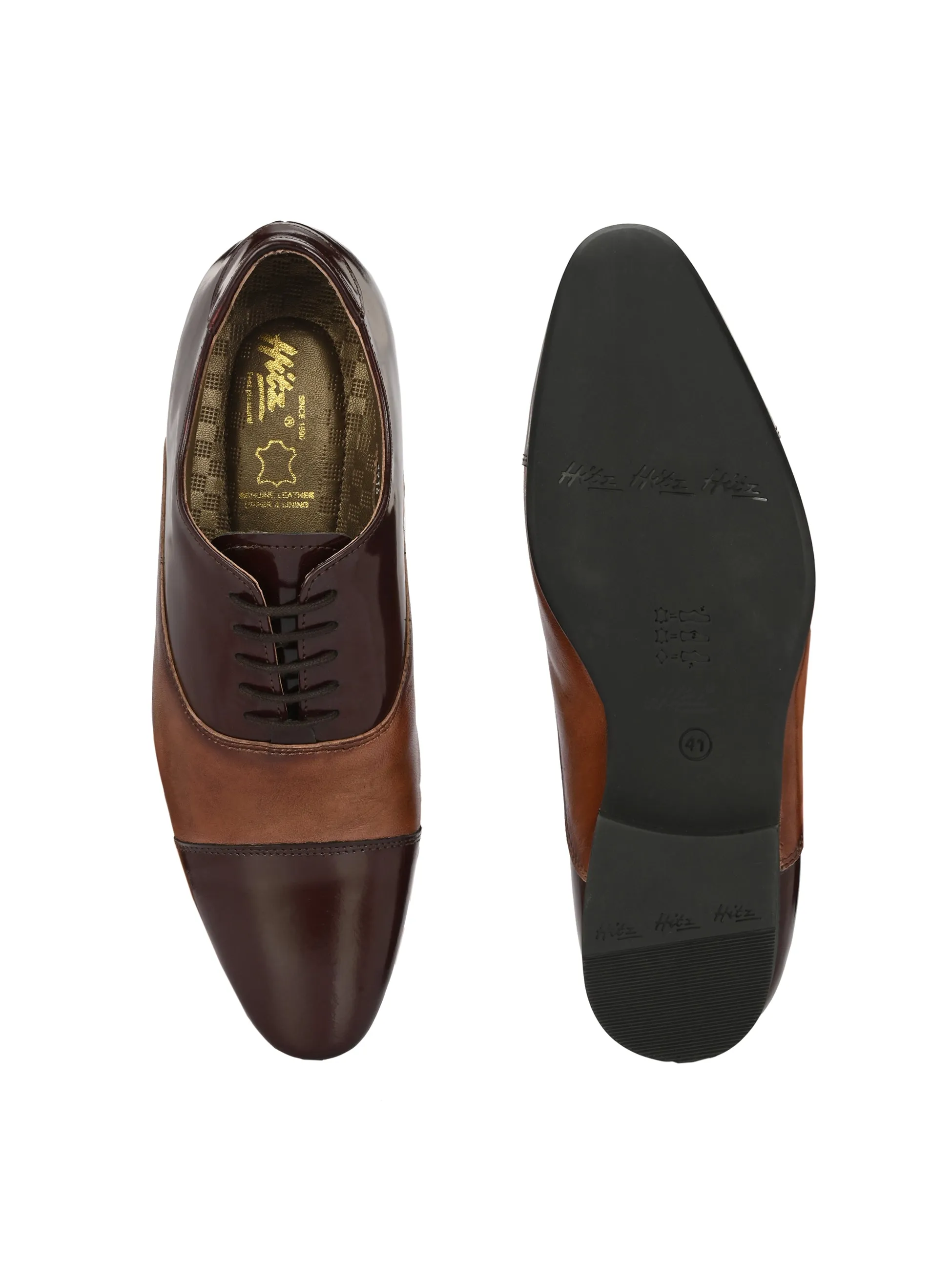 Hitz Men's Brown Leather Lace-up Party Wear Shoes