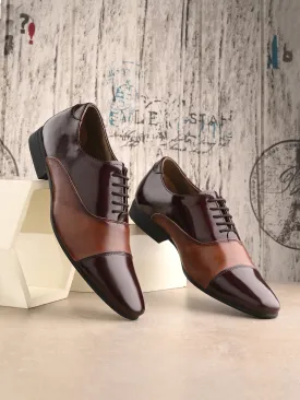 Hitz Men's Brown Leather Lace-up Party Wear Shoes