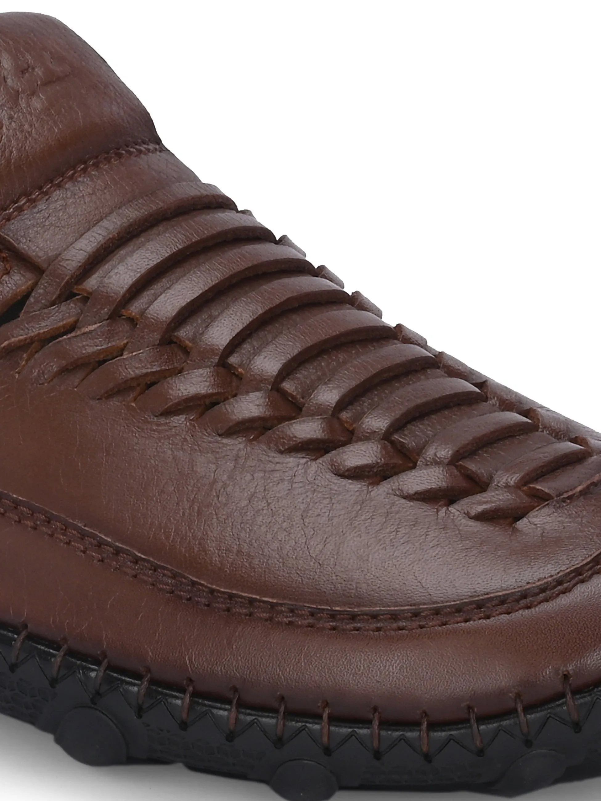 Hitz Men's Tan Leather Casual Daily Wear Velcro Sandals