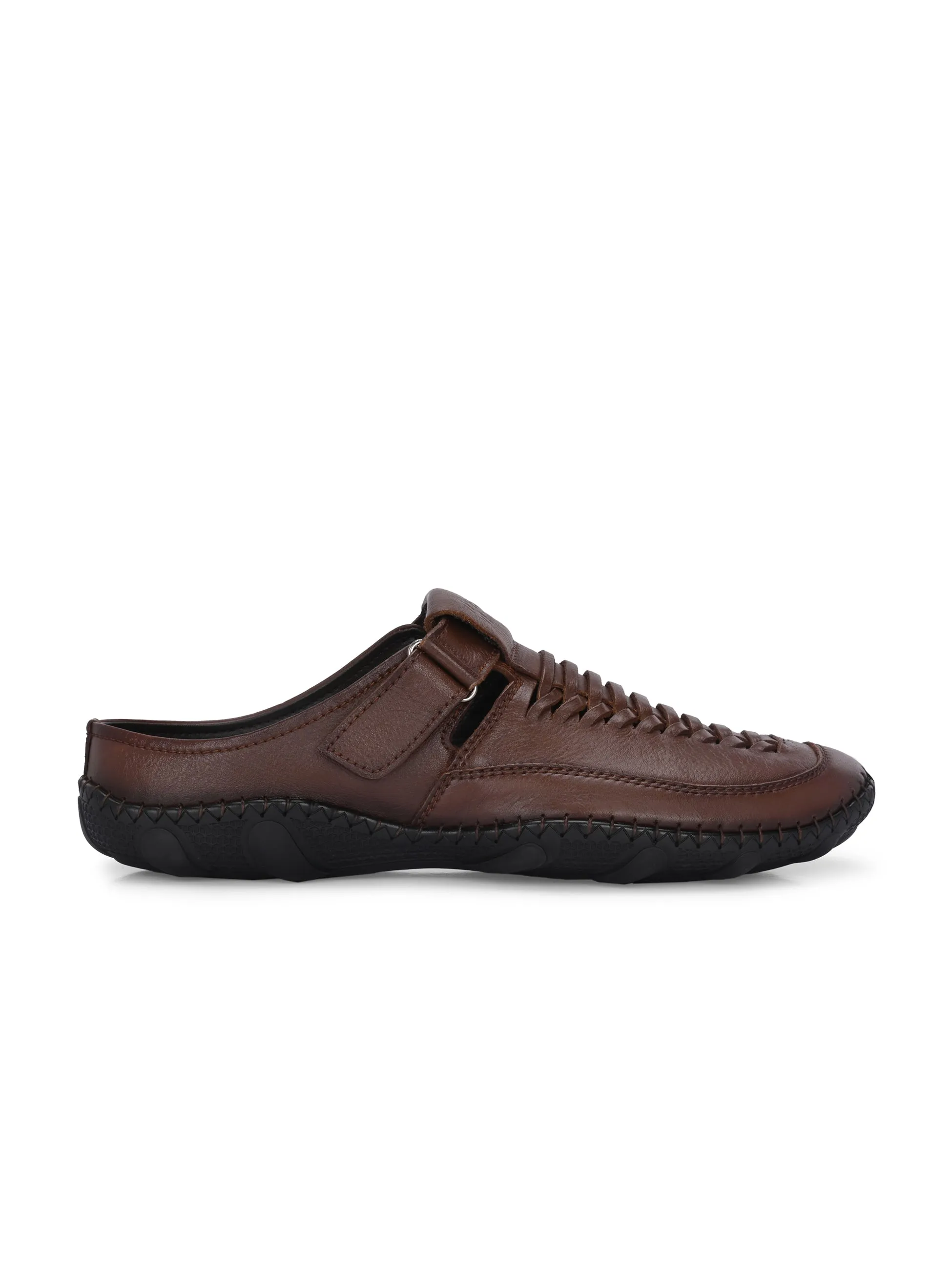 Hitz Men's Tan Leather Casual Daily Wear Velcro Sandals