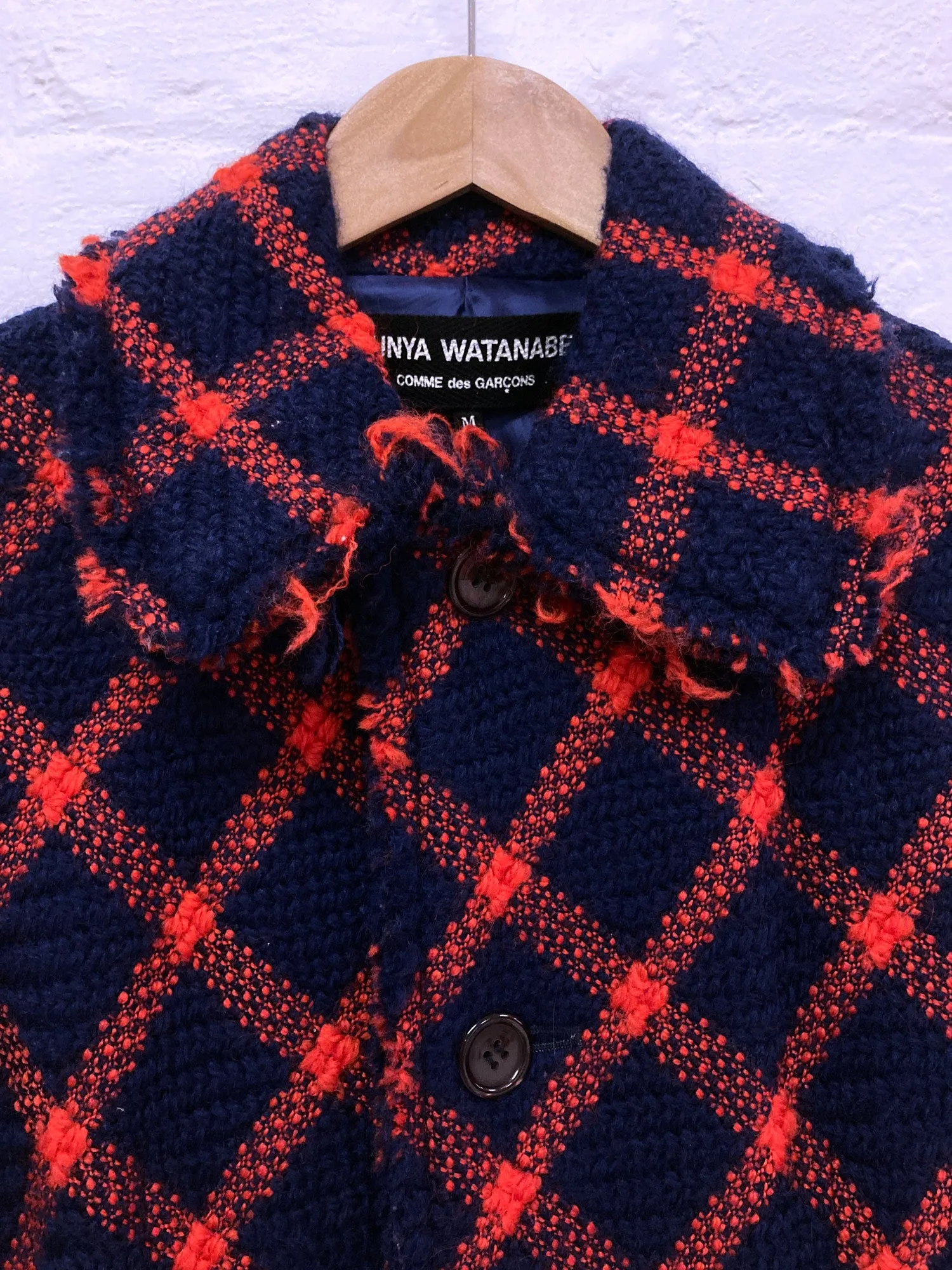 Junya Watanabe Comme des Garcons AW2001 navy red diagonal check wool coat - M S