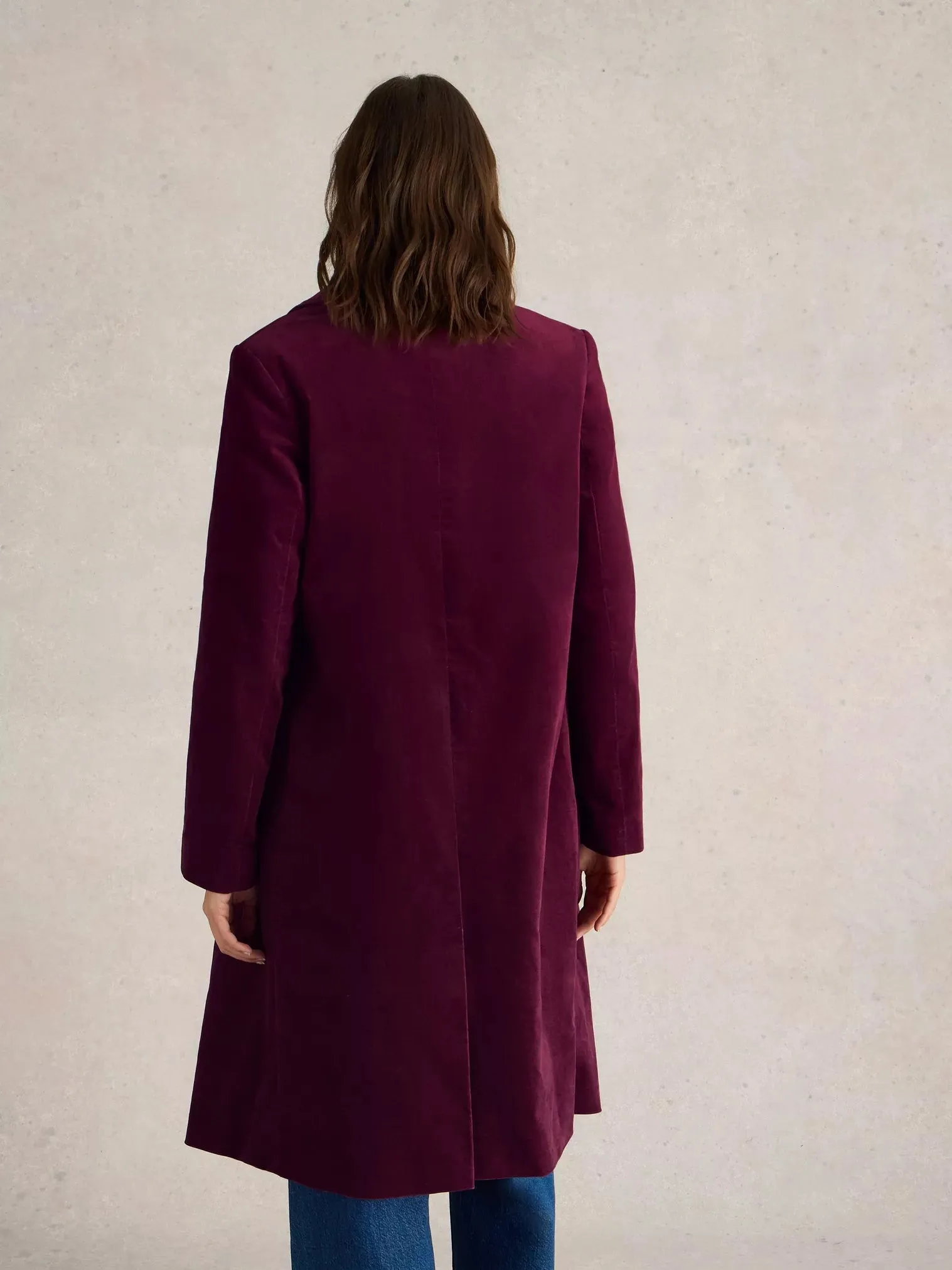 Kamila Velvet Coat in Plum by White Stuff