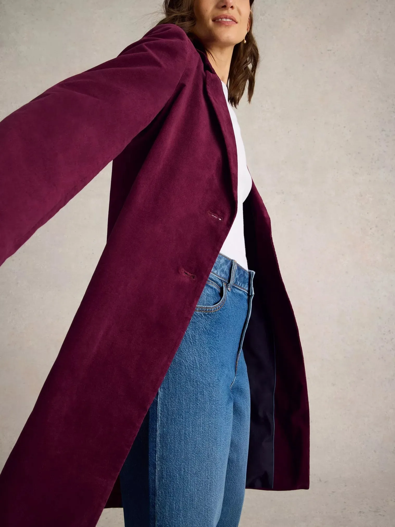 Kamila Velvet Coat in Plum by White Stuff