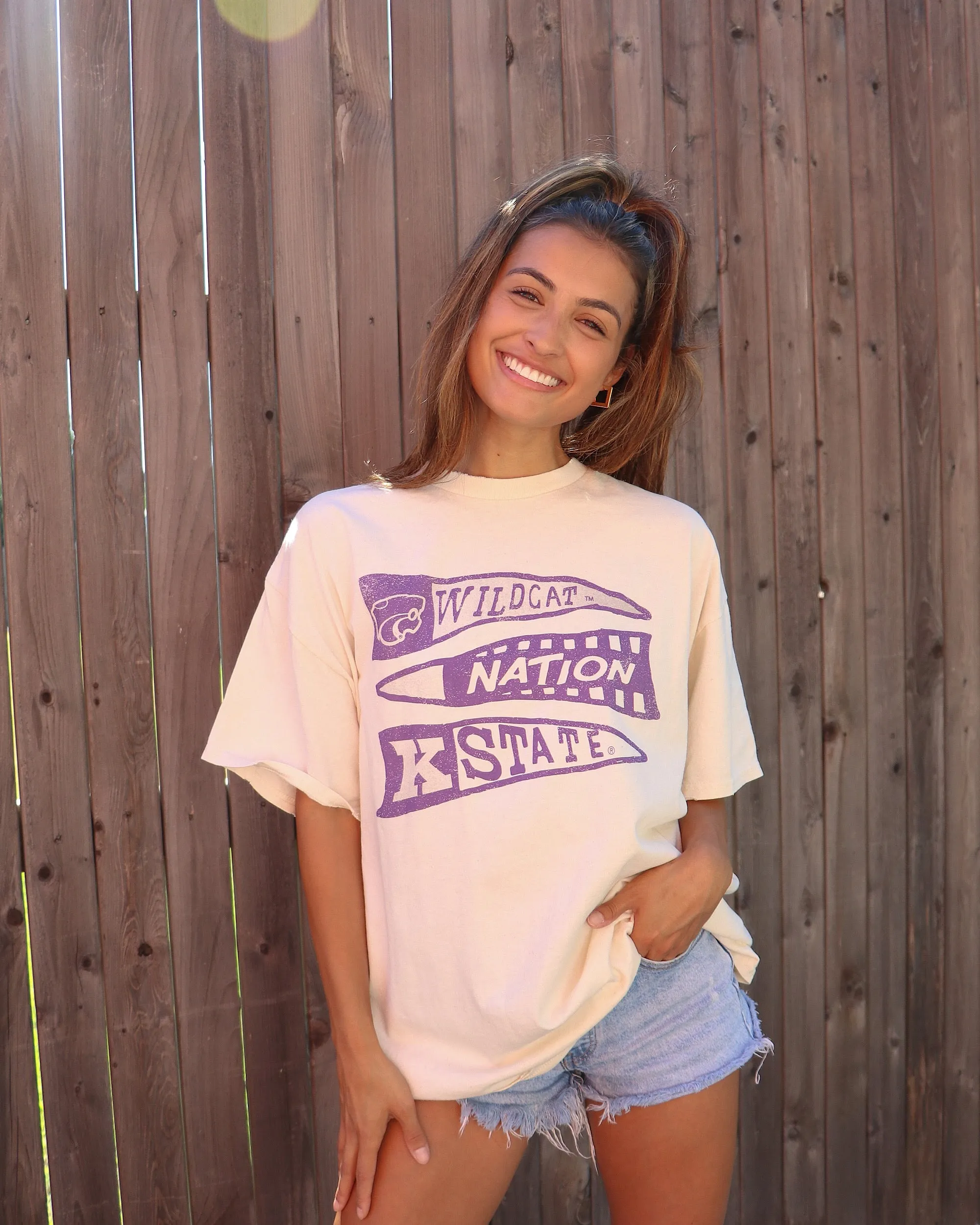 KSU Wildcats Pennant Off White Thrifted Tee
