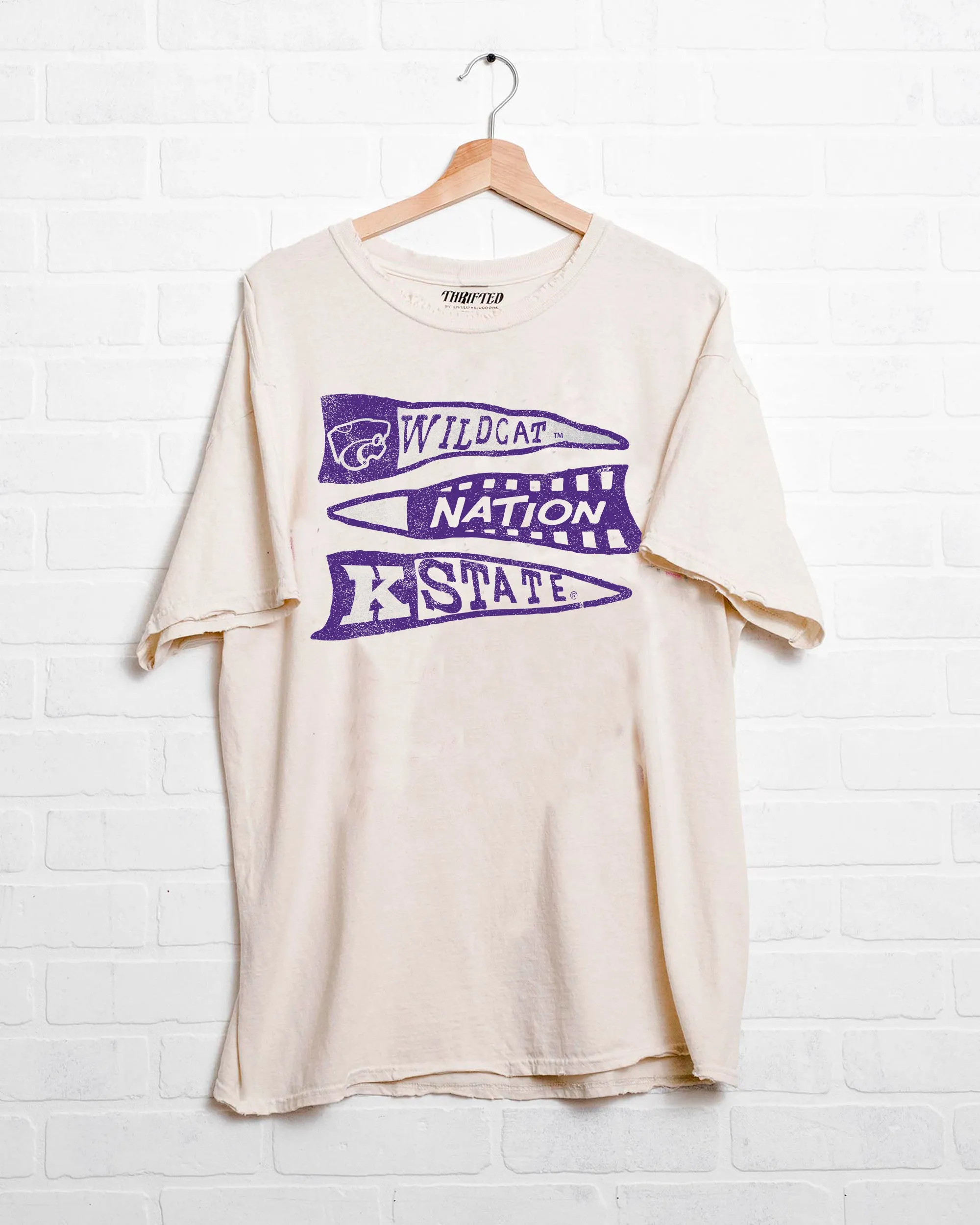 KSU Wildcats Pennant Off White Thrifted Tee