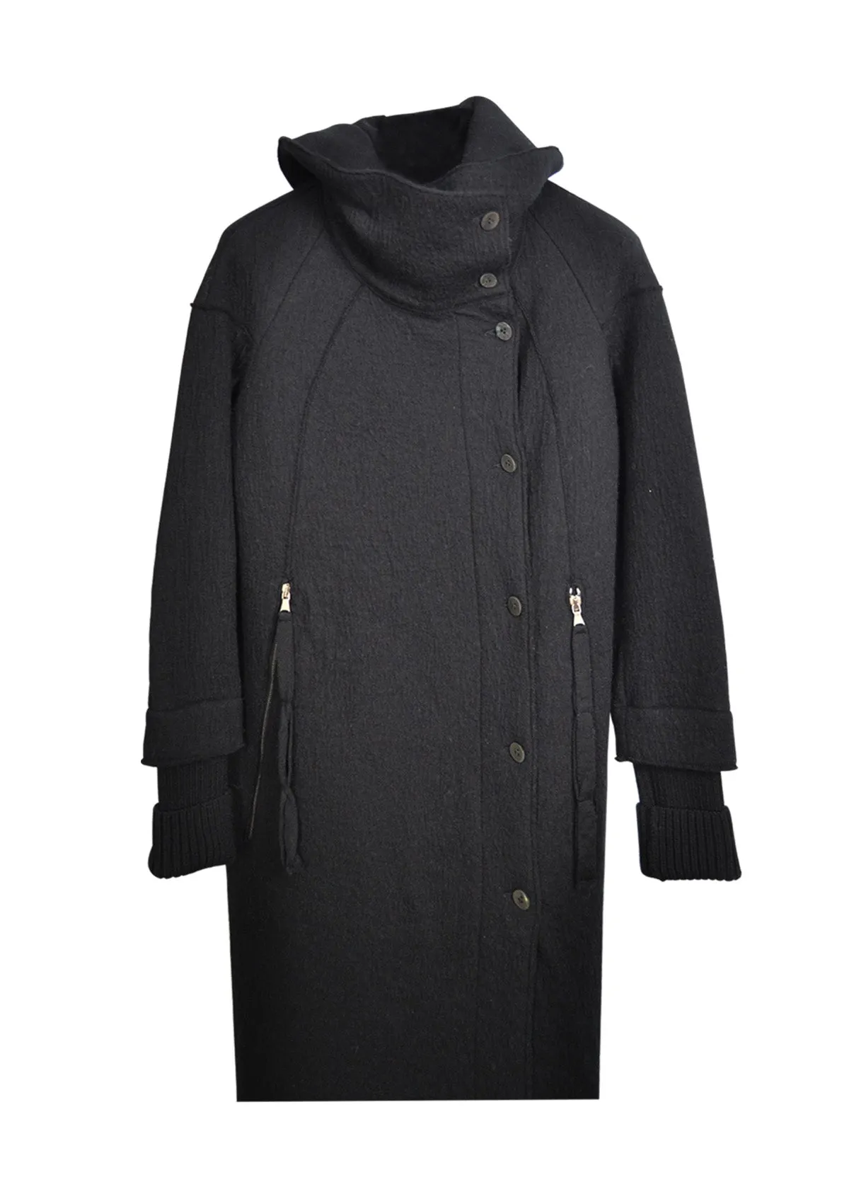 LONG BIG COLLAR COAT - BLACK