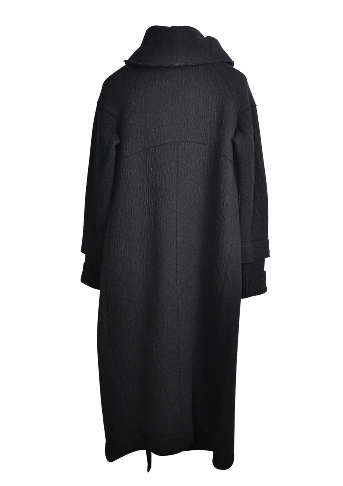 LONG BIG COLLAR COAT - BLACK