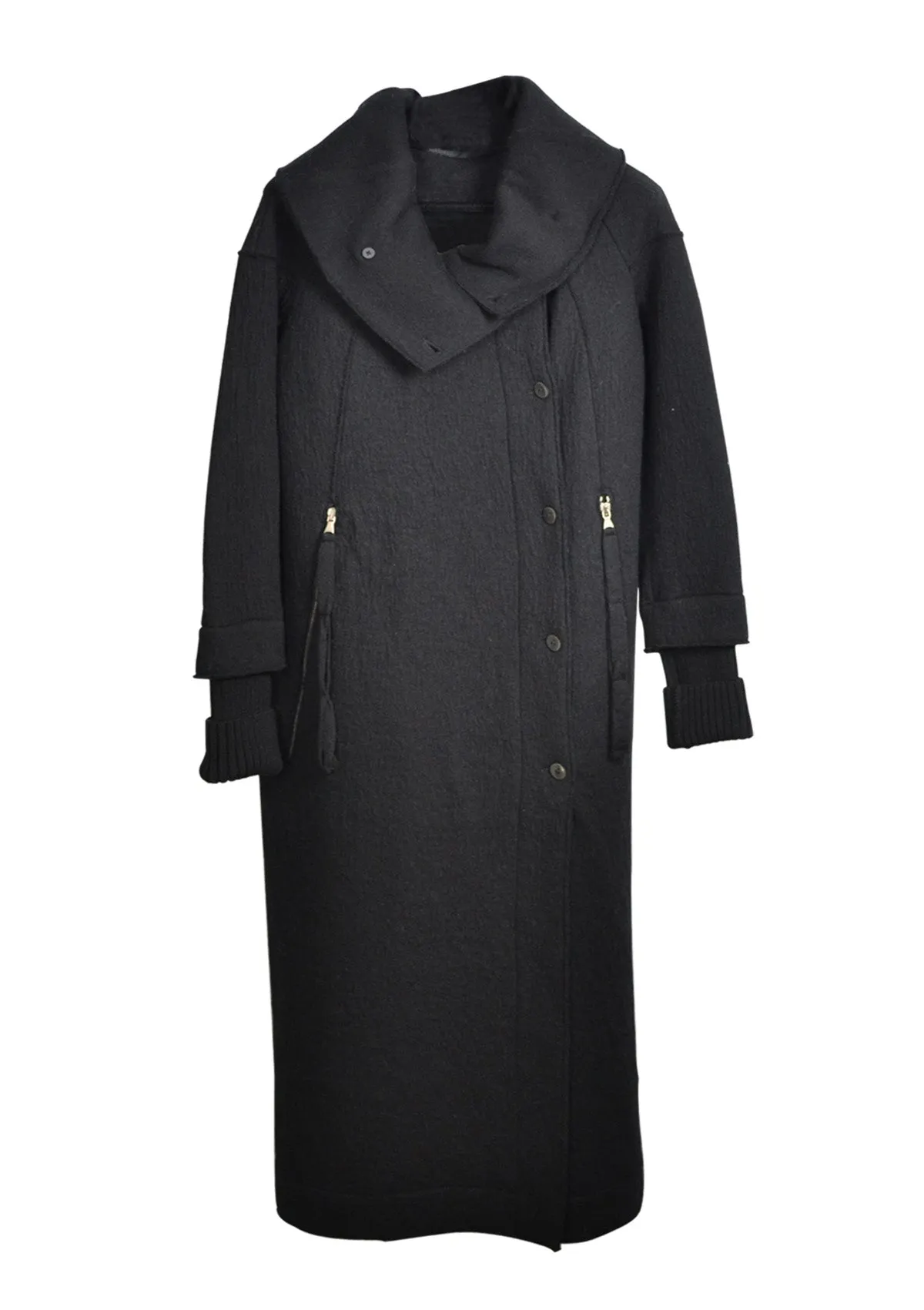 LONG BIG COLLAR COAT - BLACK