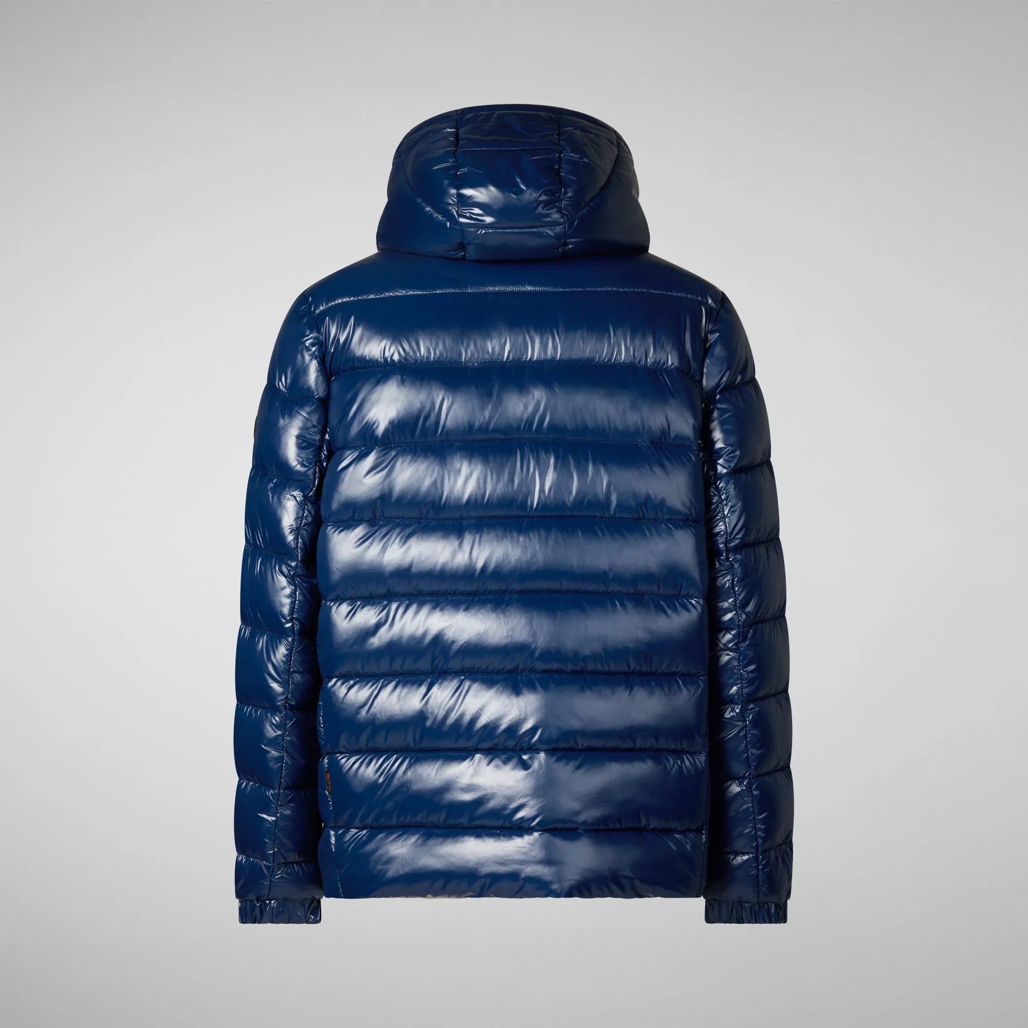 Man's animal free hooded puffer jacket Florian in ink blue
