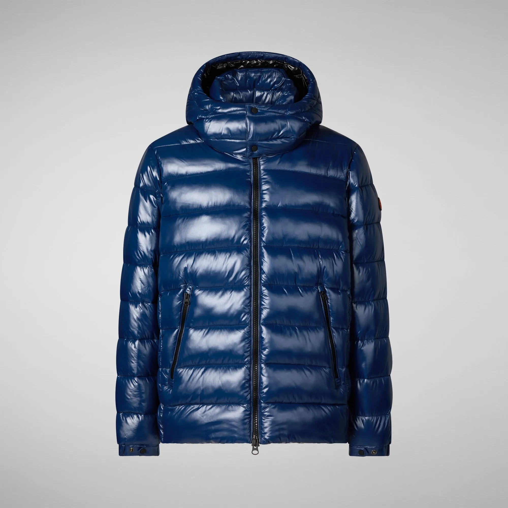 Man's animal free hooded puffer jacket Florian in ink blue