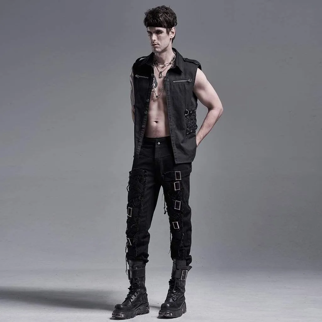 Men's Gothic Ripped Pants With Chains