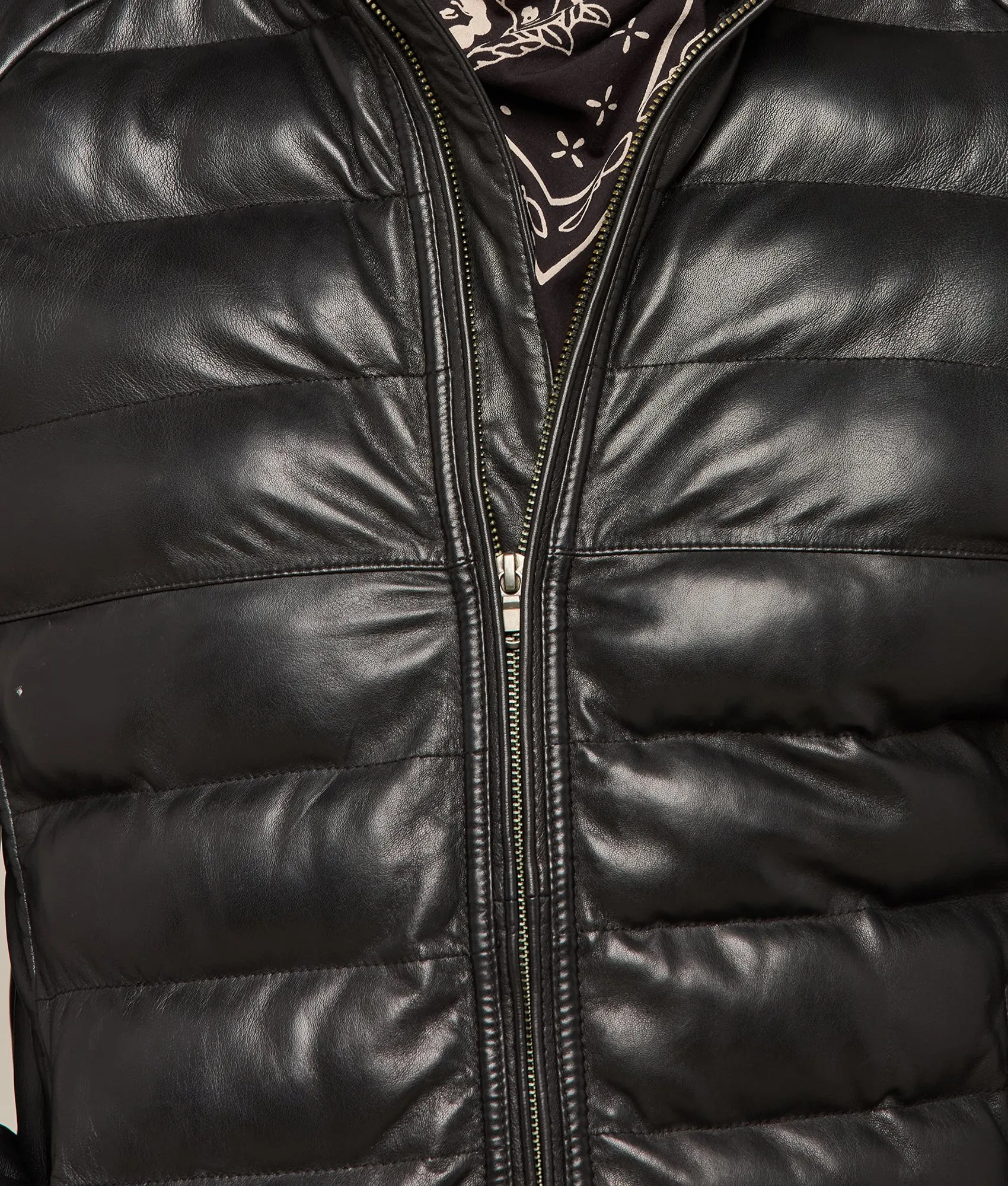 Men's Leather Puffer Jacket :: Black