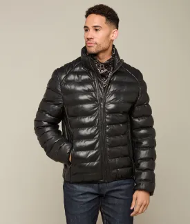 Men's Leather Puffer Jacket :: Black