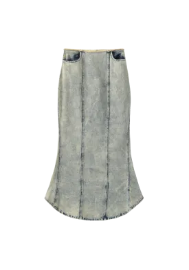 Mesh Waist Patchwork Washed Denim Mermaid Dress