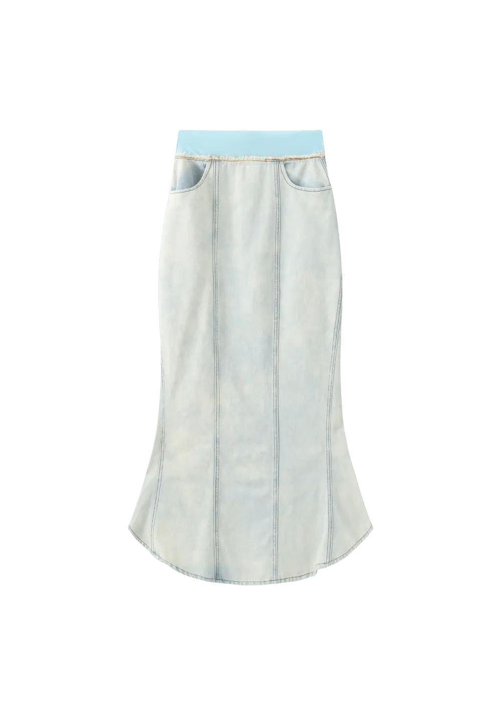 Mesh Waist Patchwork Washed Denim Mermaid Dress