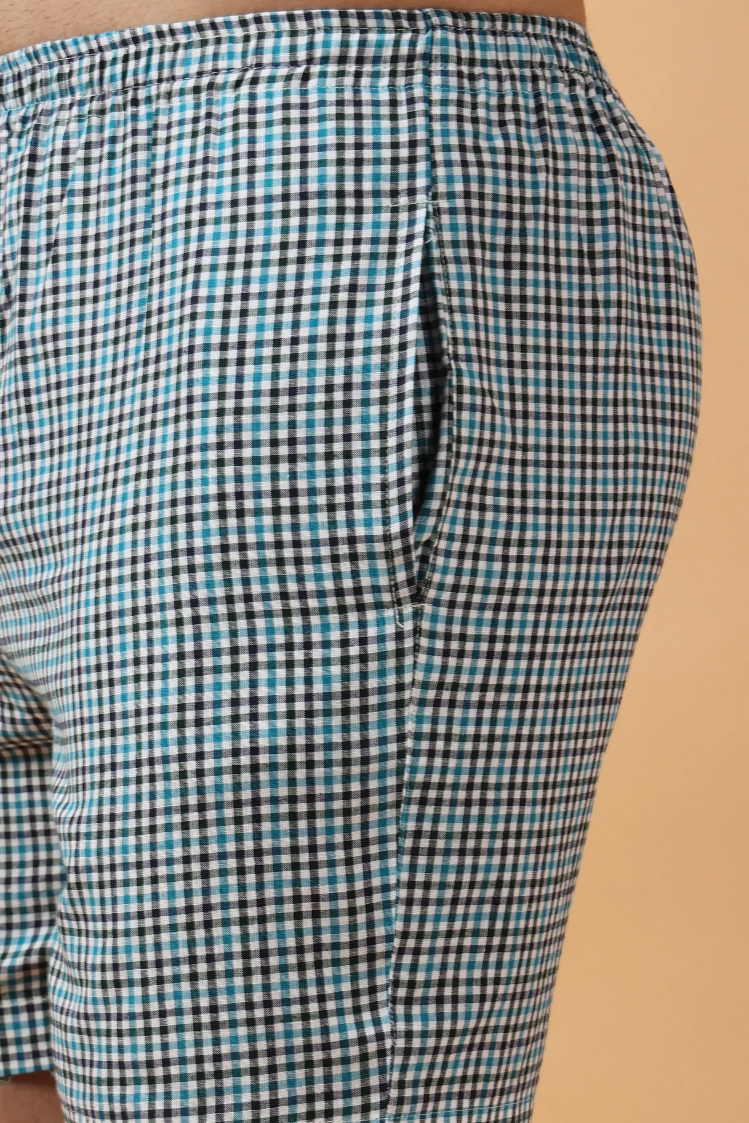 Misty Blue Checked Cotton Shorts