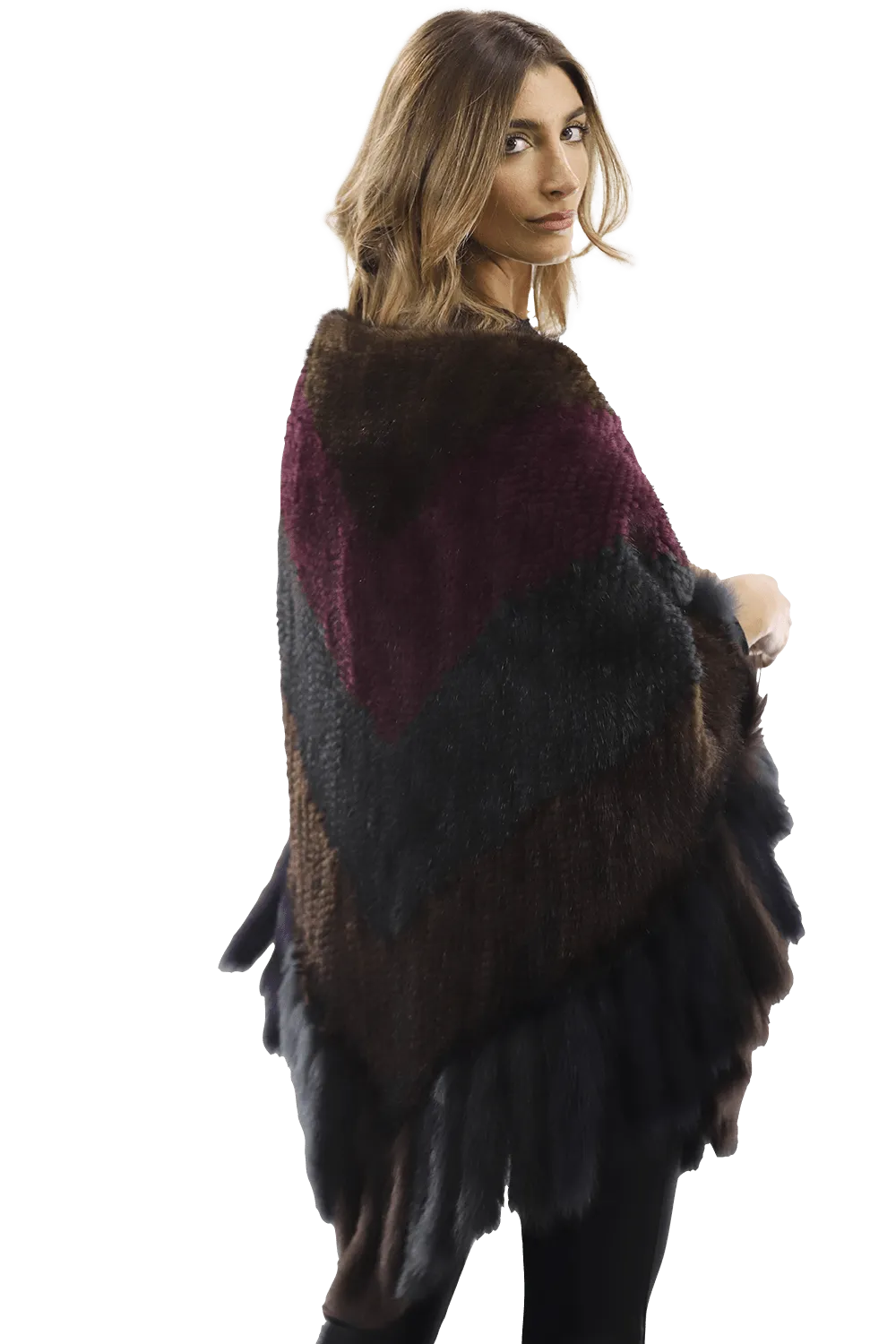 Multi Colored Mink Cape with Fox Fringe