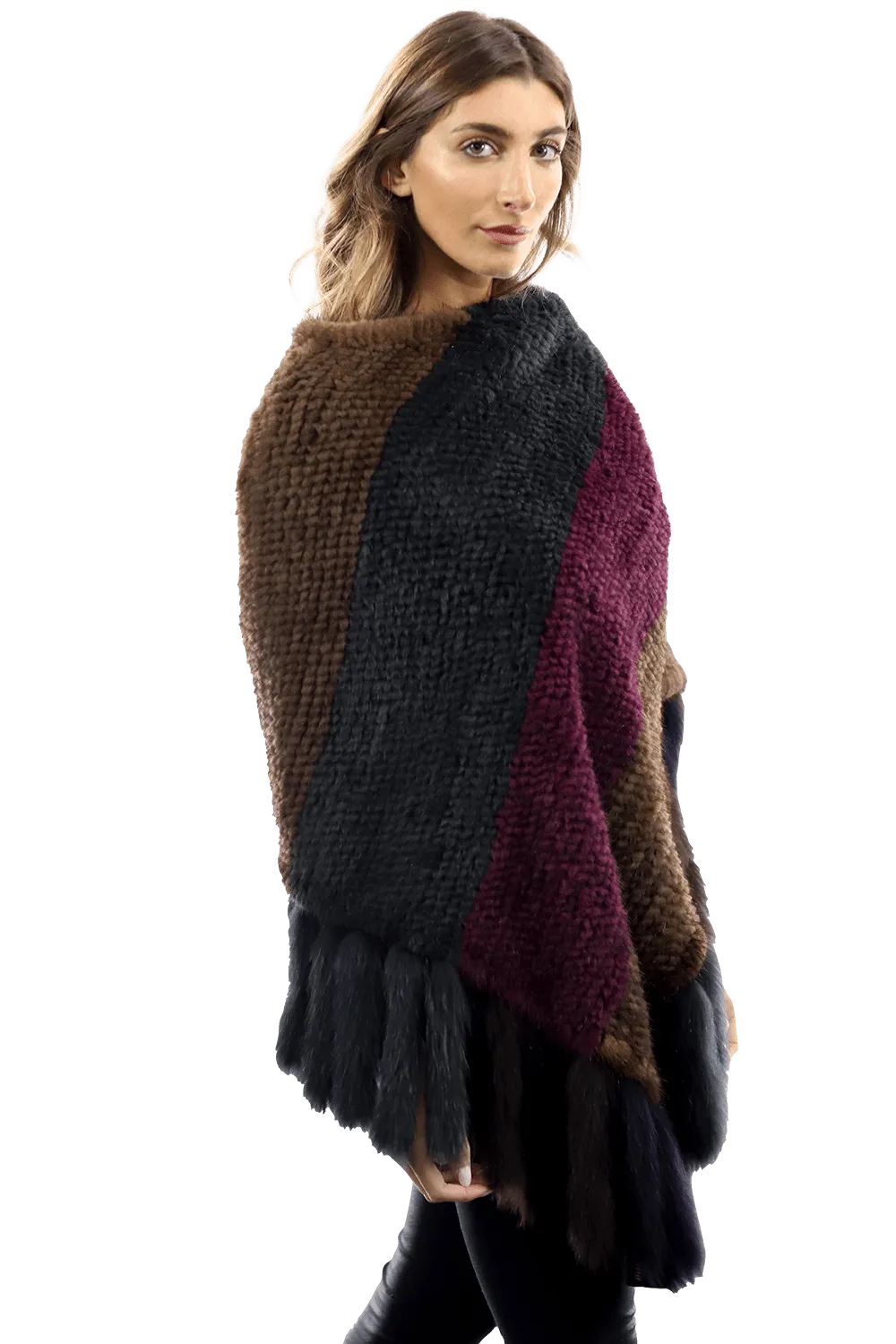 Multi Colored Mink Cape with Fox Fringe