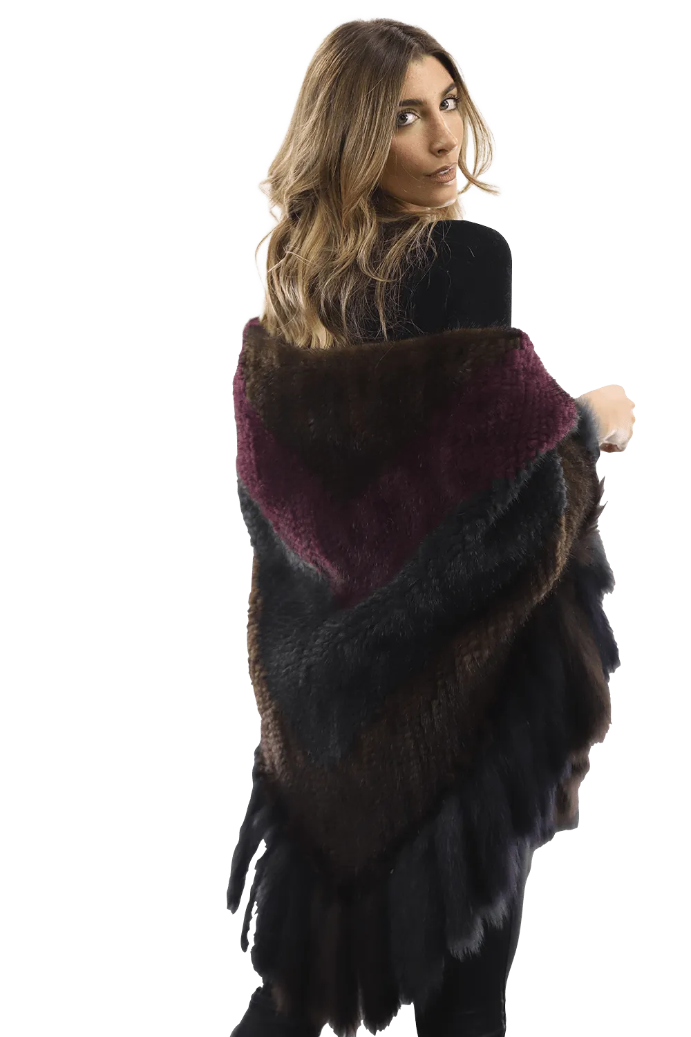 Multi Colored Mink Cape with Fox Fringe