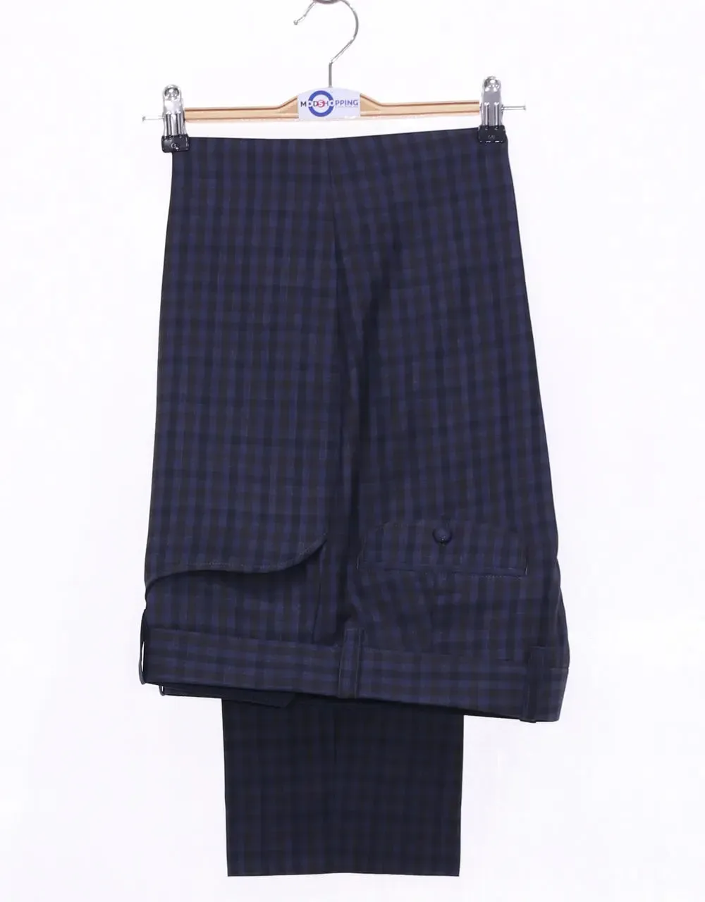 Navy Blue Gingham Check Suit Jacket chest 38 R Trouser size 32 inside leg 32