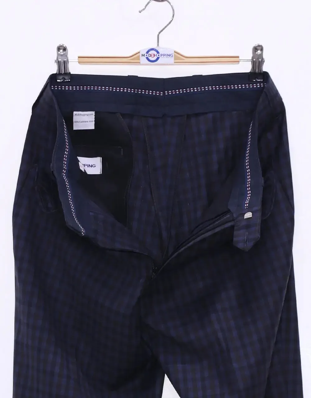 Navy Blue Gingham Check Suit Jacket chest 38 R Trouser size 32 inside leg 32