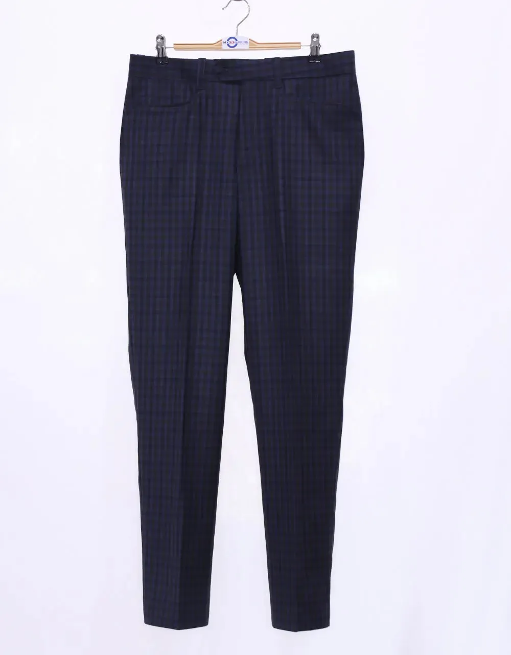 Navy Blue Gingham Check Suit Jacket chest 38 R Trouser size 32 inside leg 32