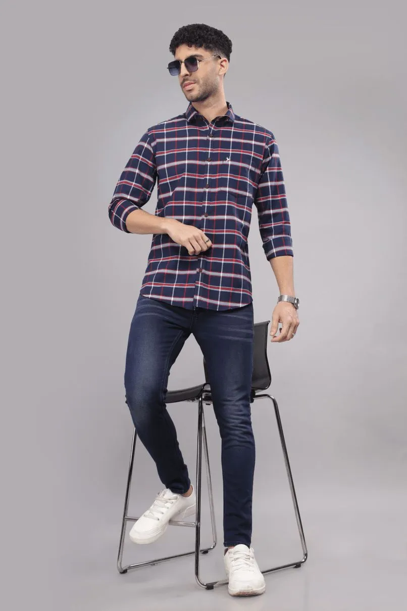 Navy Red & White Broad Checks - Full-Stain Proof